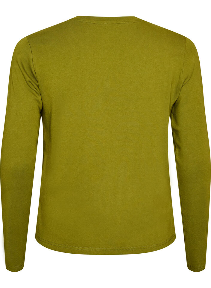 T-shirt basique &agrave; manches longues et col rond, Vert Kaki, Packshot image number 1