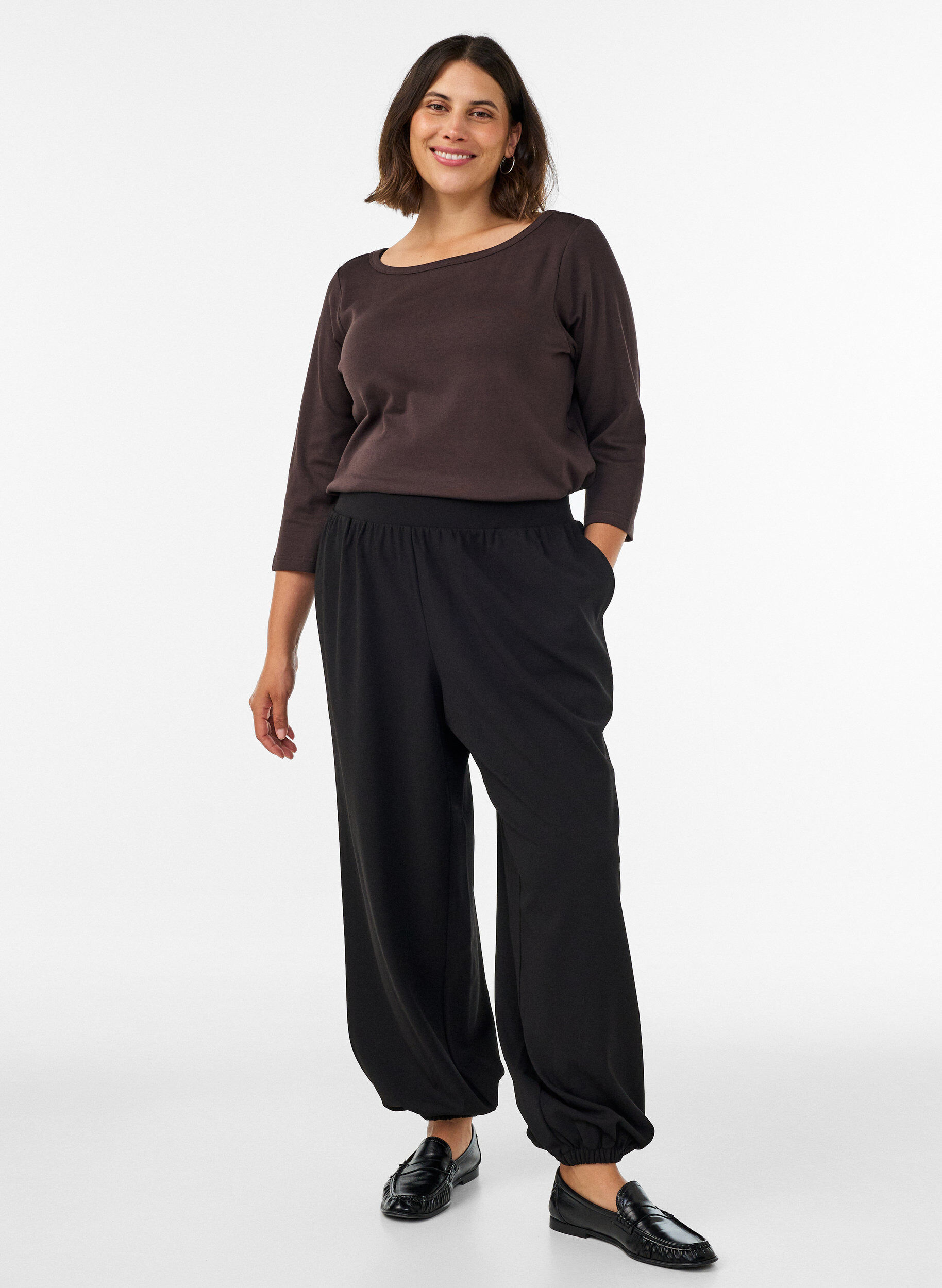 ZizziT-shirt Basic &agrave; encolure bateau et manches 3/4, Marron, Model image number 1
