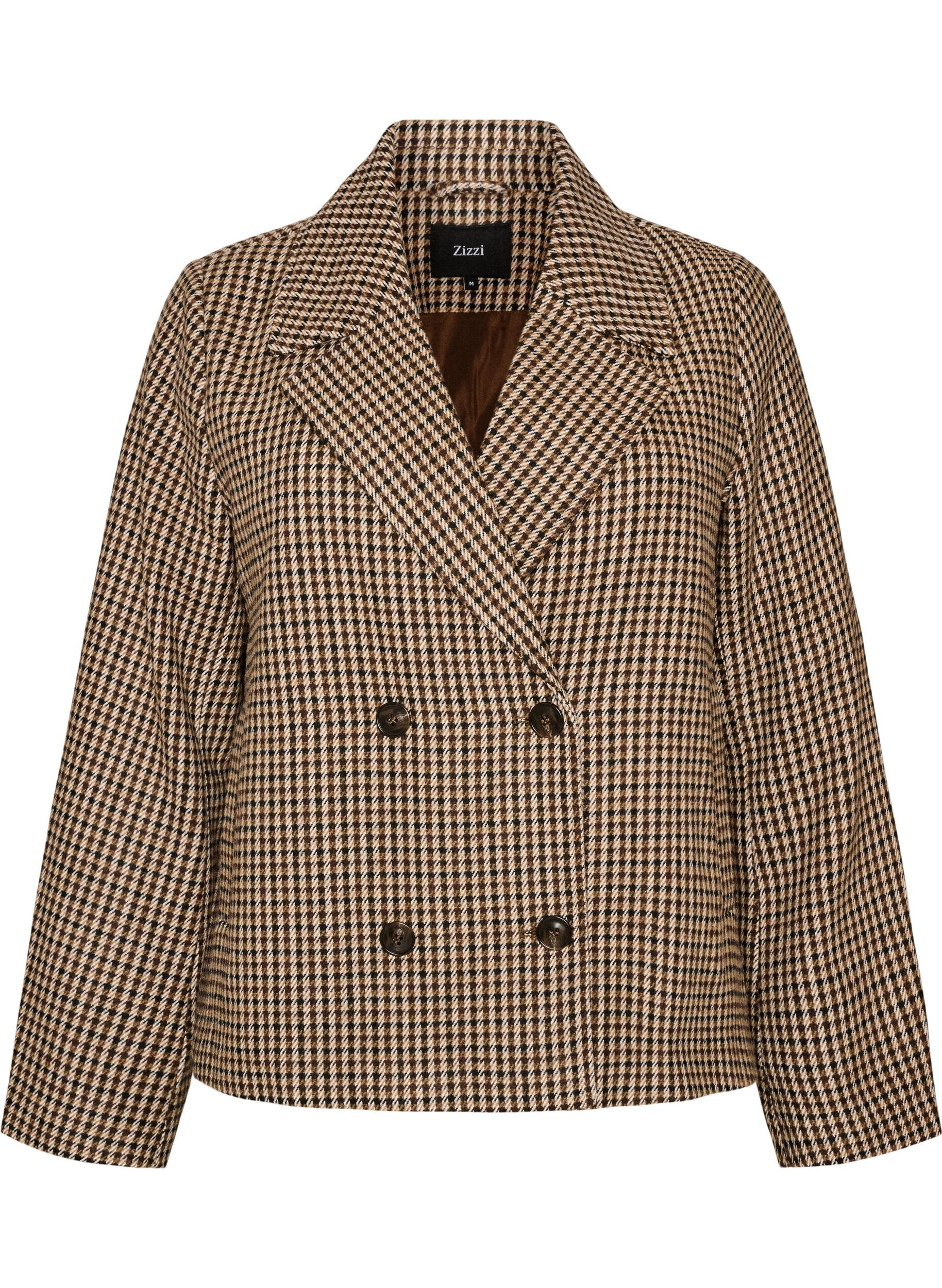 Manteau court &agrave; carreaux &agrave; double boutonnage