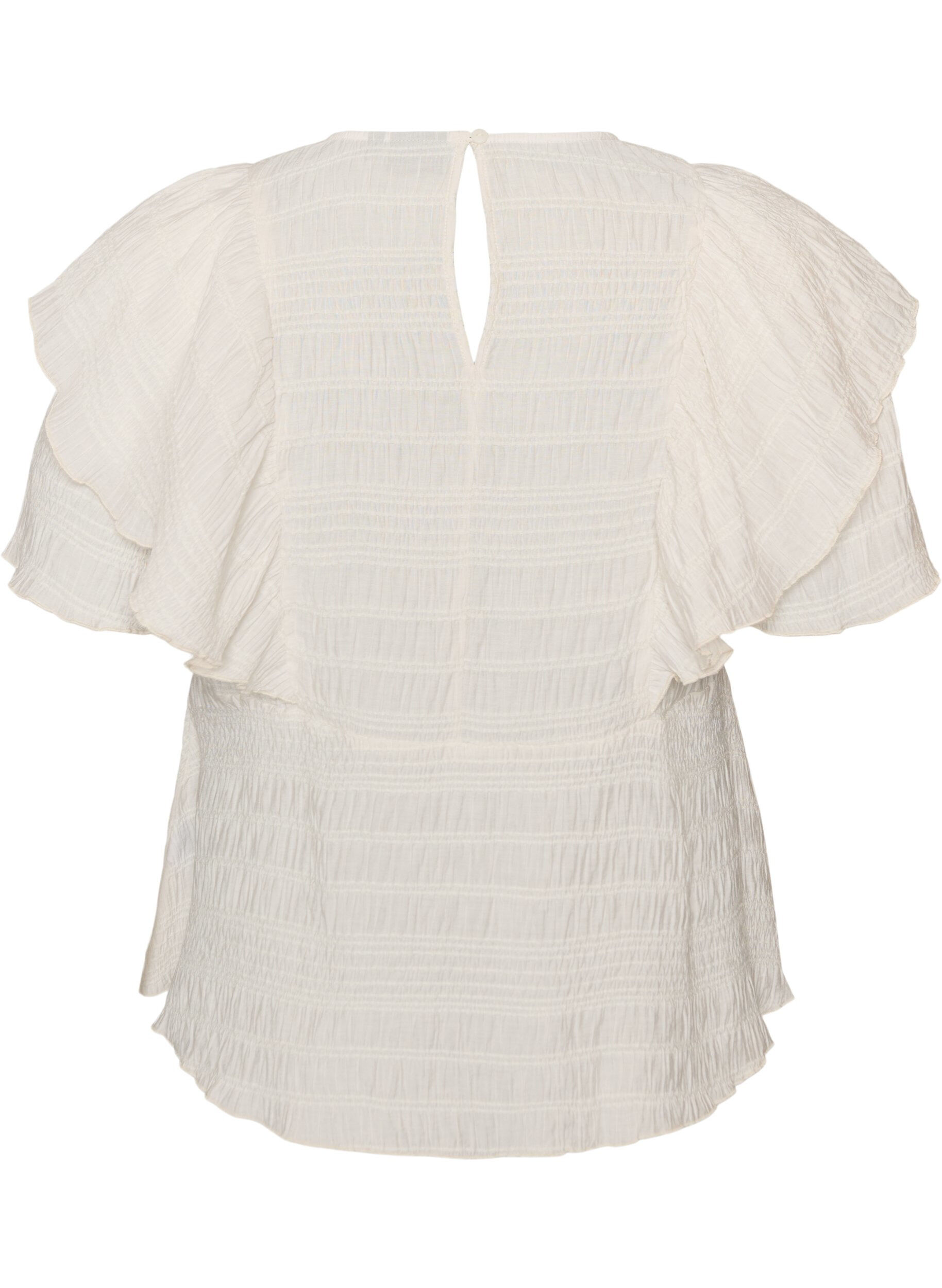 ZizziBlouse avec texture smock&eacute;e et manches &agrave; volants, Vanille, Packshot image number 1