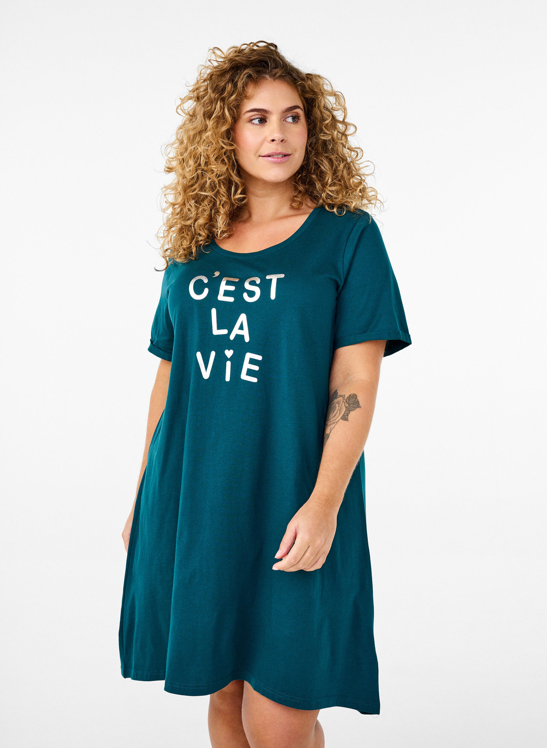 Zizzi Chemise de nuit &agrave; manches courtes en coton biologique, Vert, Model image number 0