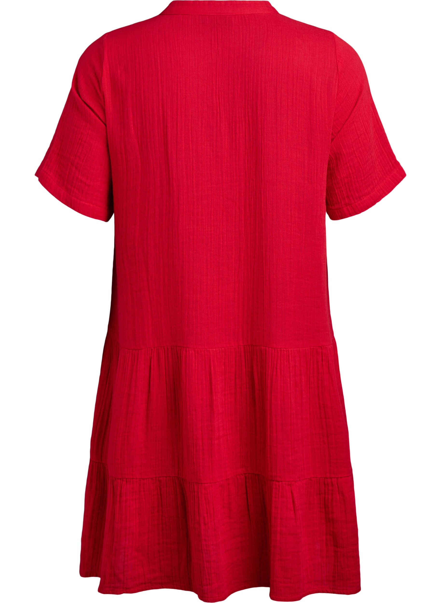 Zizzi Robe courte en mousseline de coton avec motif, Rouge, Packshot image number 1