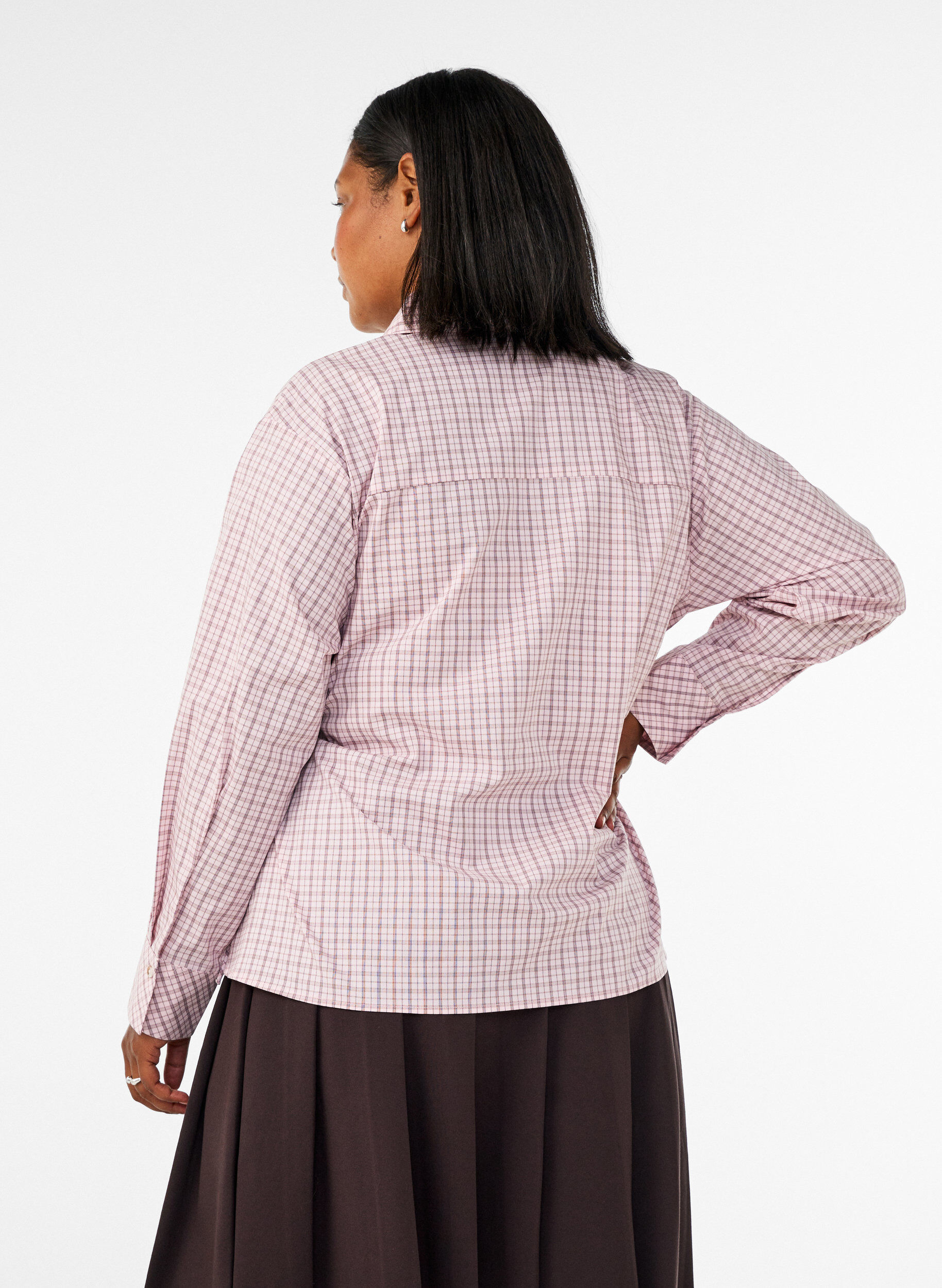 ZizziChemise ample &agrave; carreaux avec ceinture &agrave; nouer, Rose, Model image number 2