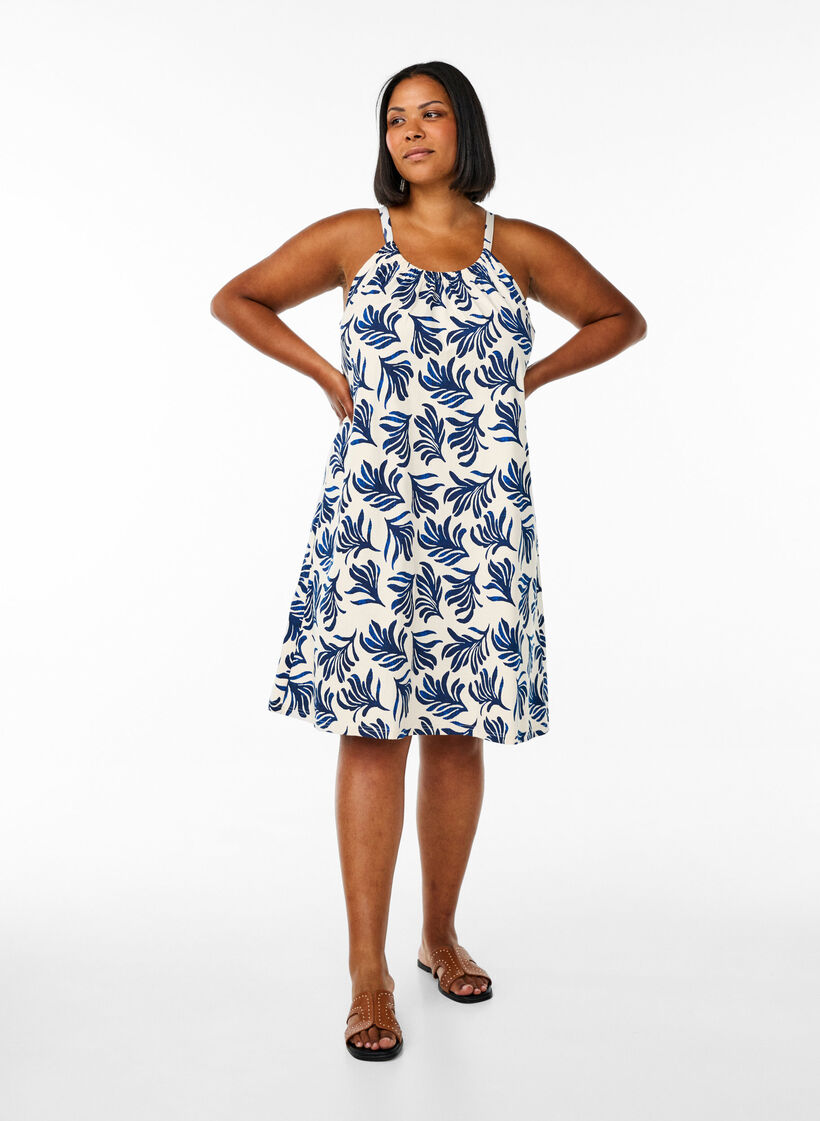 Robe &agrave; bretelles midi en coton bio, Blanc, Model image number 1