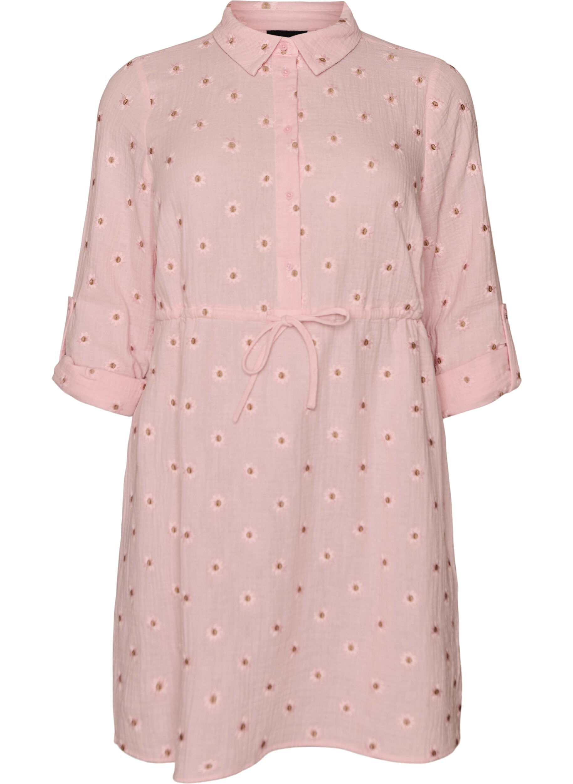 Zizzi Robe chemise en mousseline de coton avec motifs brod&eacute;s, Rose, Packshot image number 0