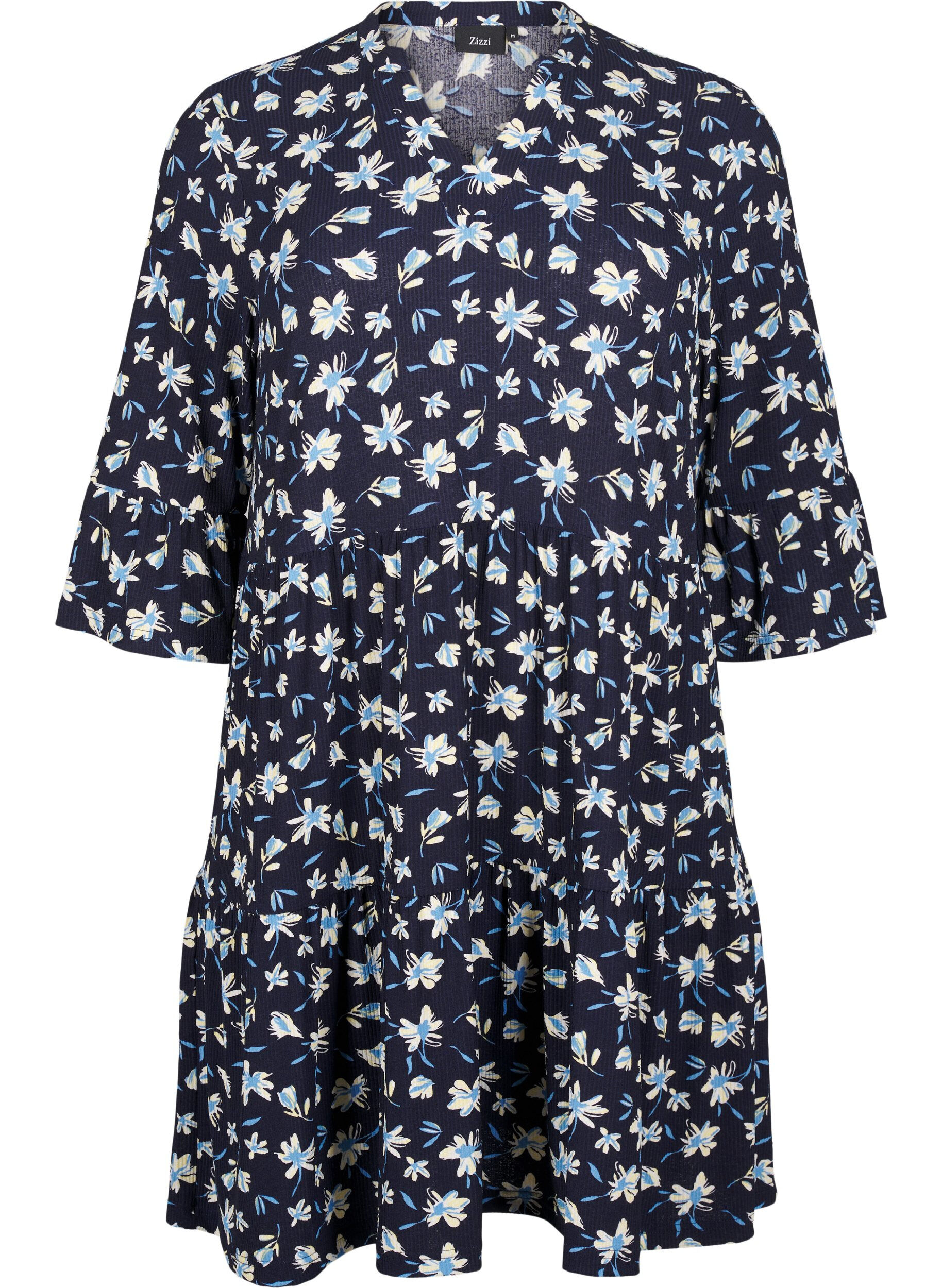 Zizzi Robe courte &eacute;vas&eacute;e &agrave; imprim&eacute; floral, Bleu, Packshot image number 0