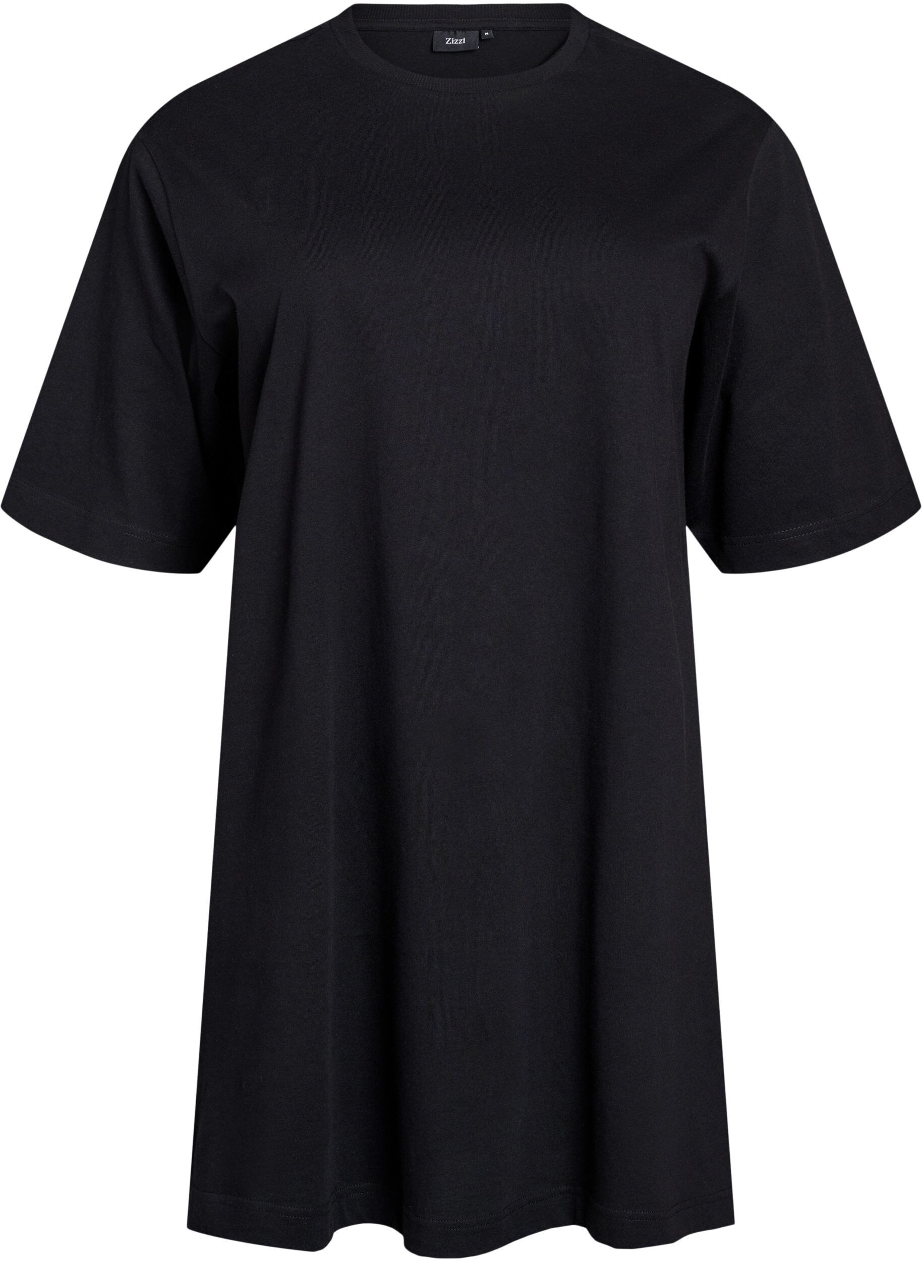 Zizzi Robe t-shirt en coton jusqu'aux genoux, Noir, Packshot image number 0