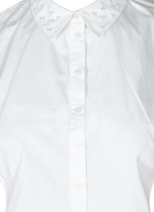 Col chemise ample et uni avec perles, Bright White, Packshot image number 2