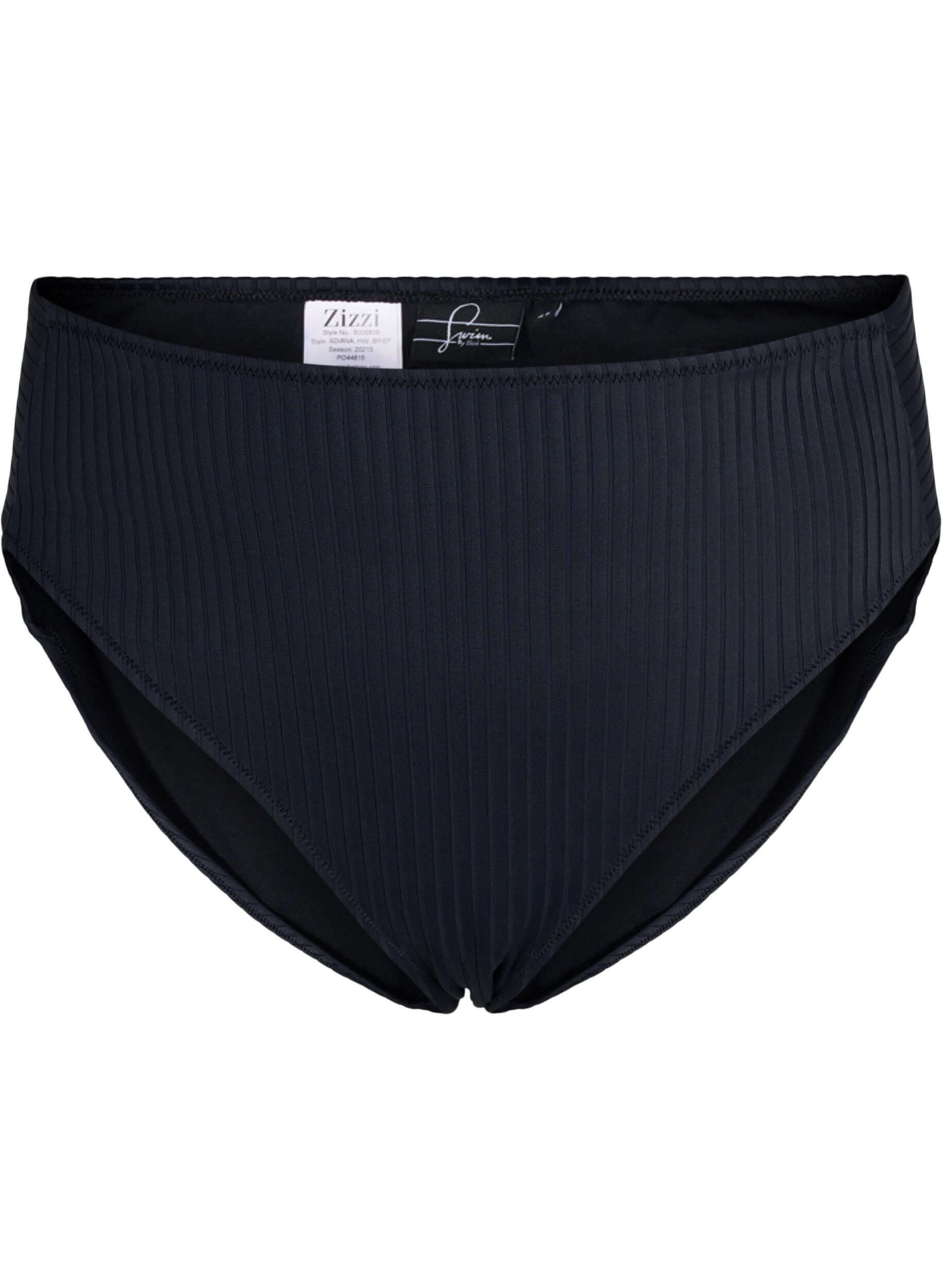 Zizzi Bas de bikini taille haute avec texture c&ocirc;tel&eacute;e, Black, Packshot image number 0