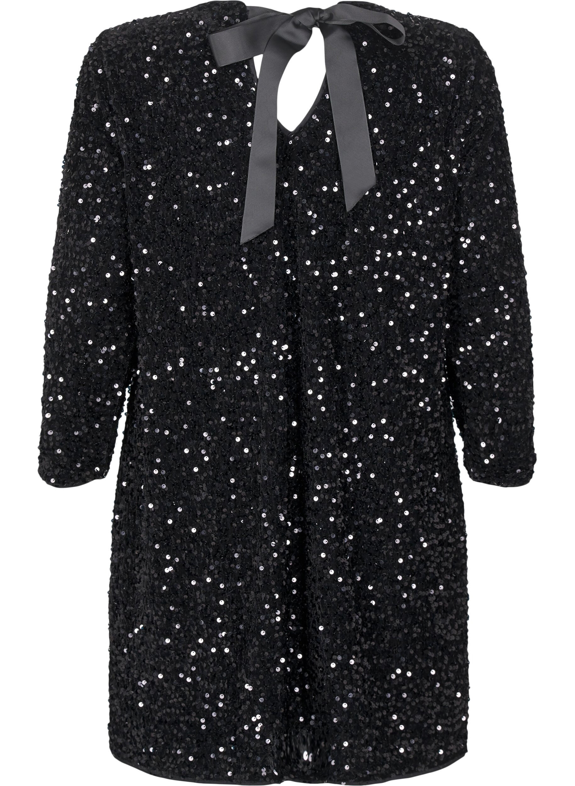 Zizzi Robe paillet&eacute;e avec n&oelig;ud, Black, Packshot image number 1