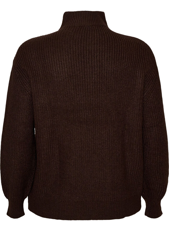 Pull en tricot avec col haut et fermeture &eacute;clair, Marron, Packshot image number 1