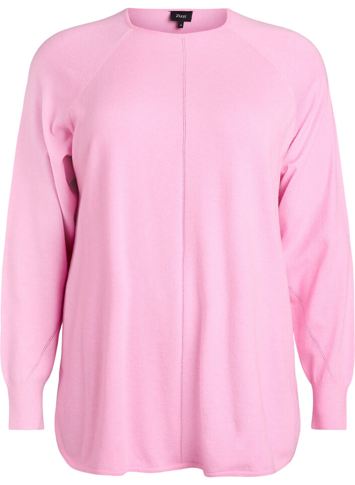 Blouse en maille &agrave; col rond et motif tricot&eacute;, Rose, Packshot image number 0
