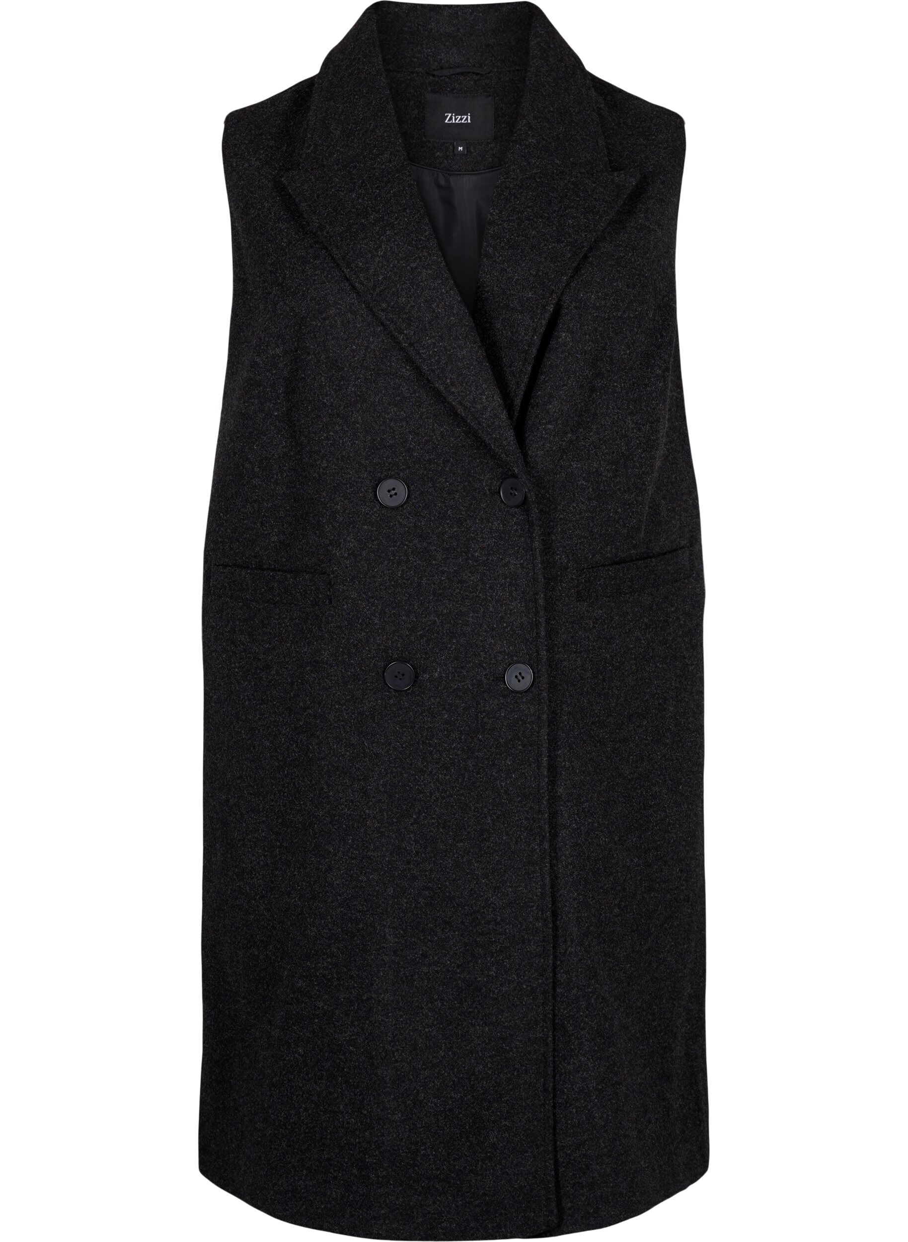Zizzi Gilet long en imitation laine, Dark Grey Melange, Packshot image number 0