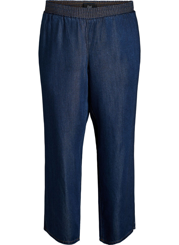 Pantalon large en lyocell aspect denim, Bleu, Packshot image number 0