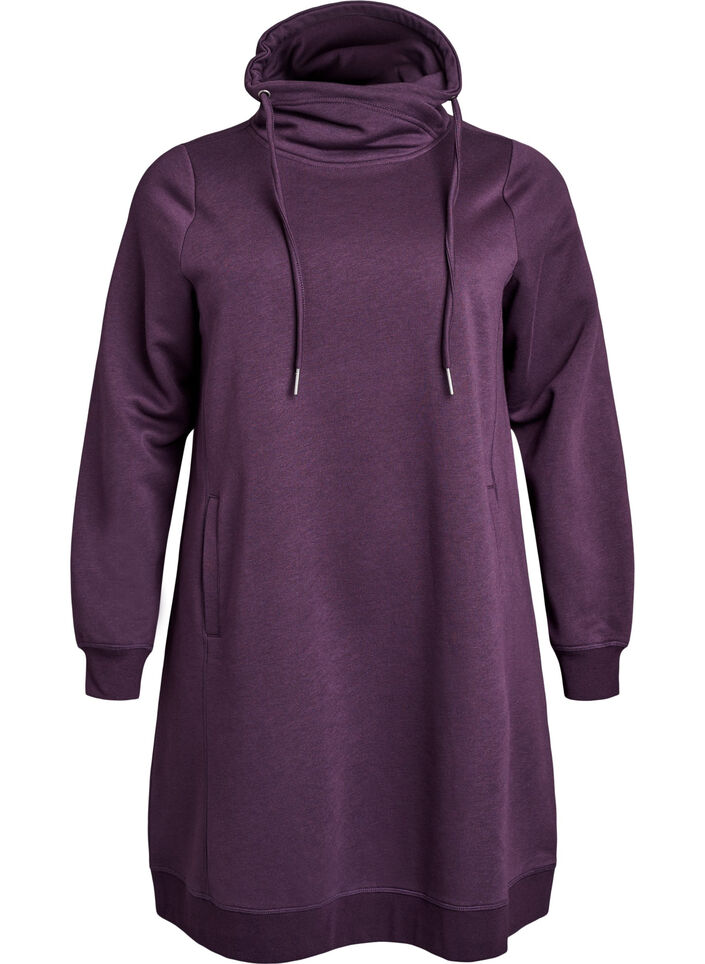 FLASH - Robe sweat-shirt courte à col montant et poches, Violet, Packshot image number 0