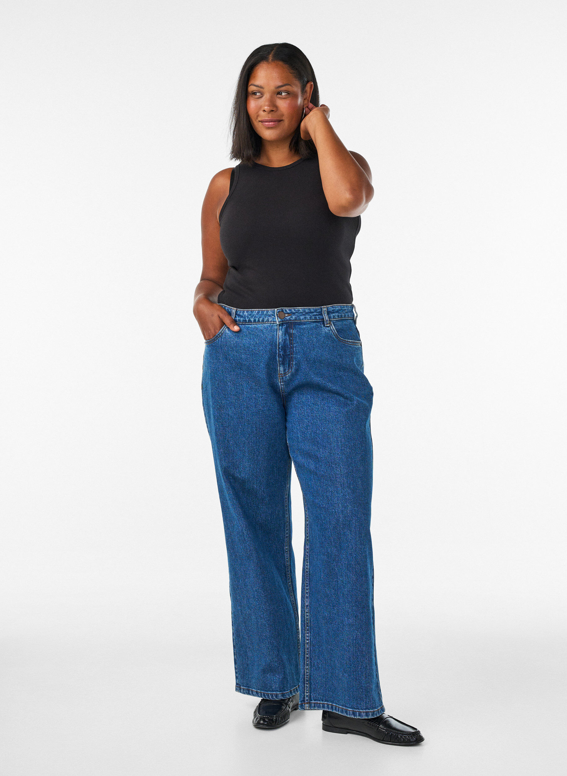 ZizziJean &agrave; jambe large et taille haute, Bleu, Model image number 0
