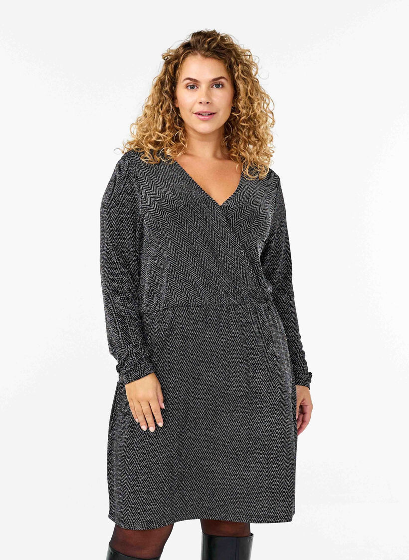 Robe pailletée avec motif en zigzag, Silver ZigZagShimmer, Model image number 0