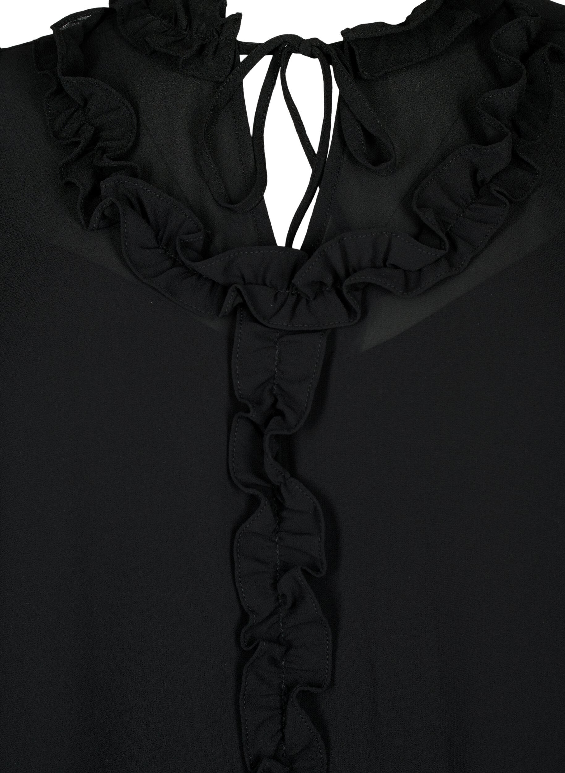 Zizzi Robe en mousseline avec coupe en A et volants, Black, Packshot image number 2