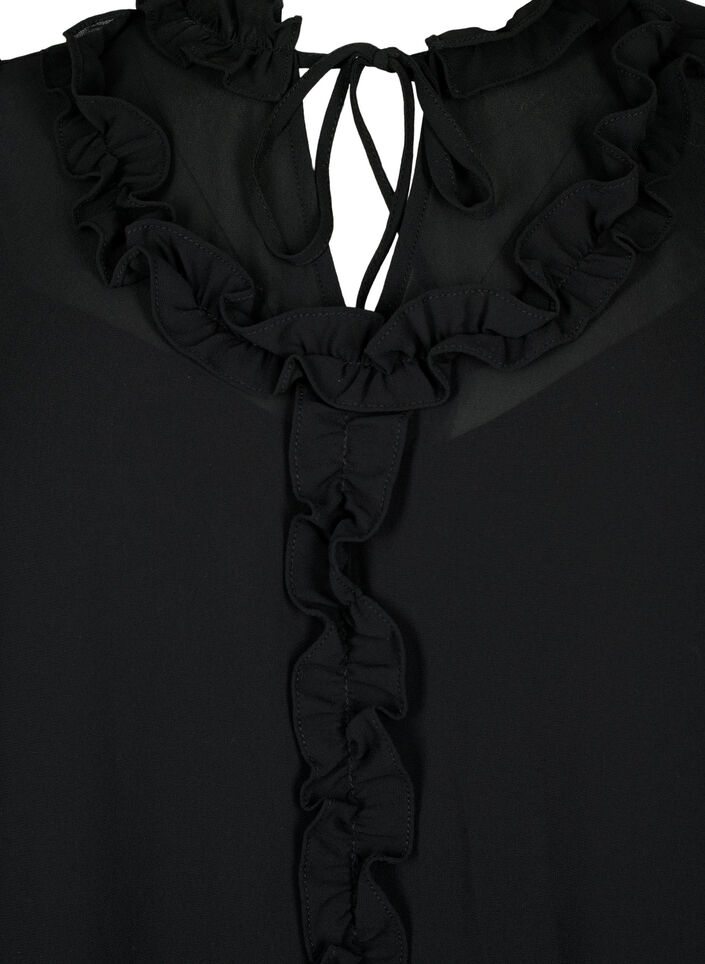 Robe en mousseline avec coupe en A et volants, Black, Packshot image number 2