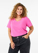 T-shirt basique en coton de couleur unie, Rose, Model image number 0