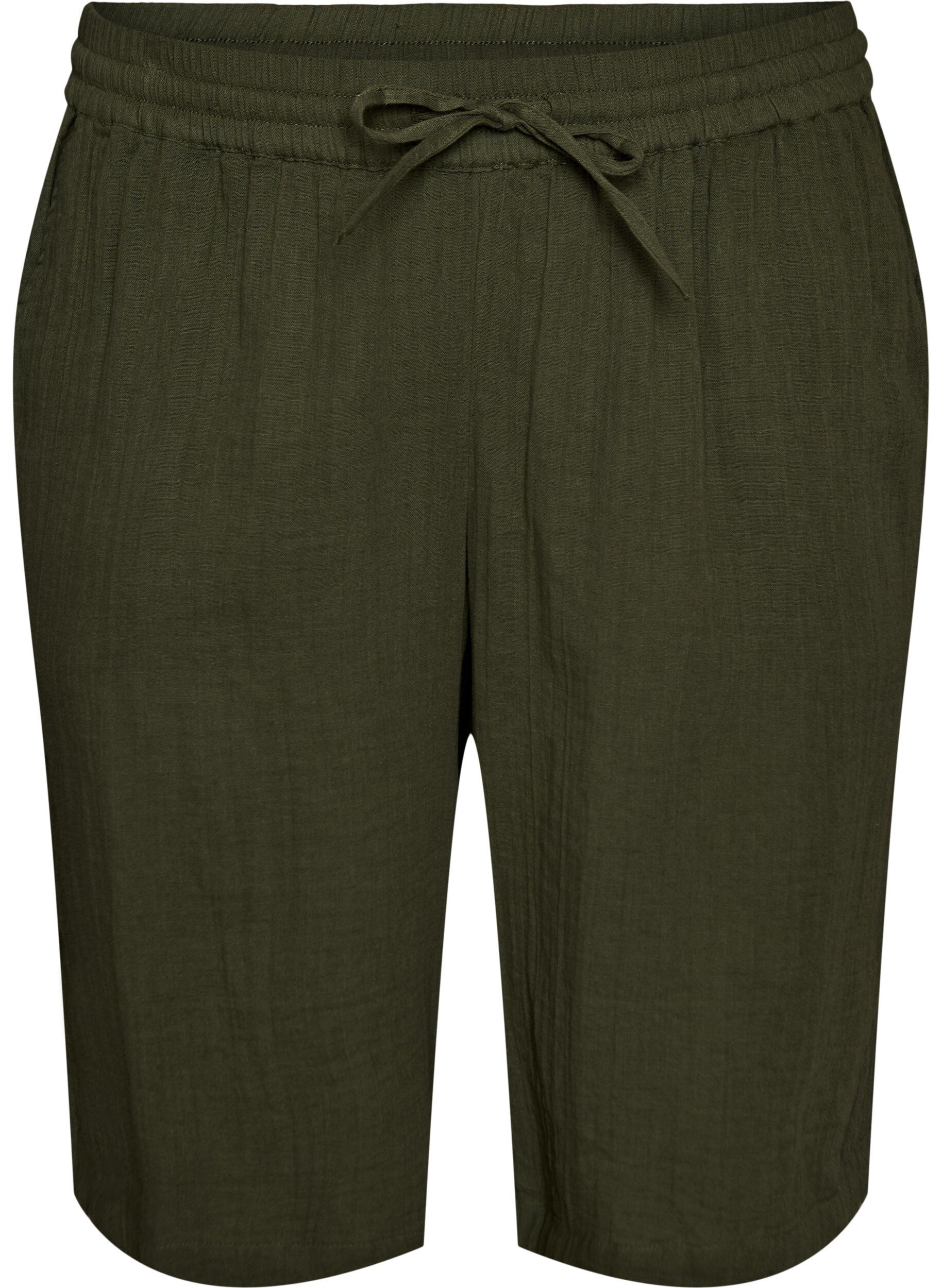 Zizzi Short ample en mousseline de coton taille haute, Vert, Packshot image number 0