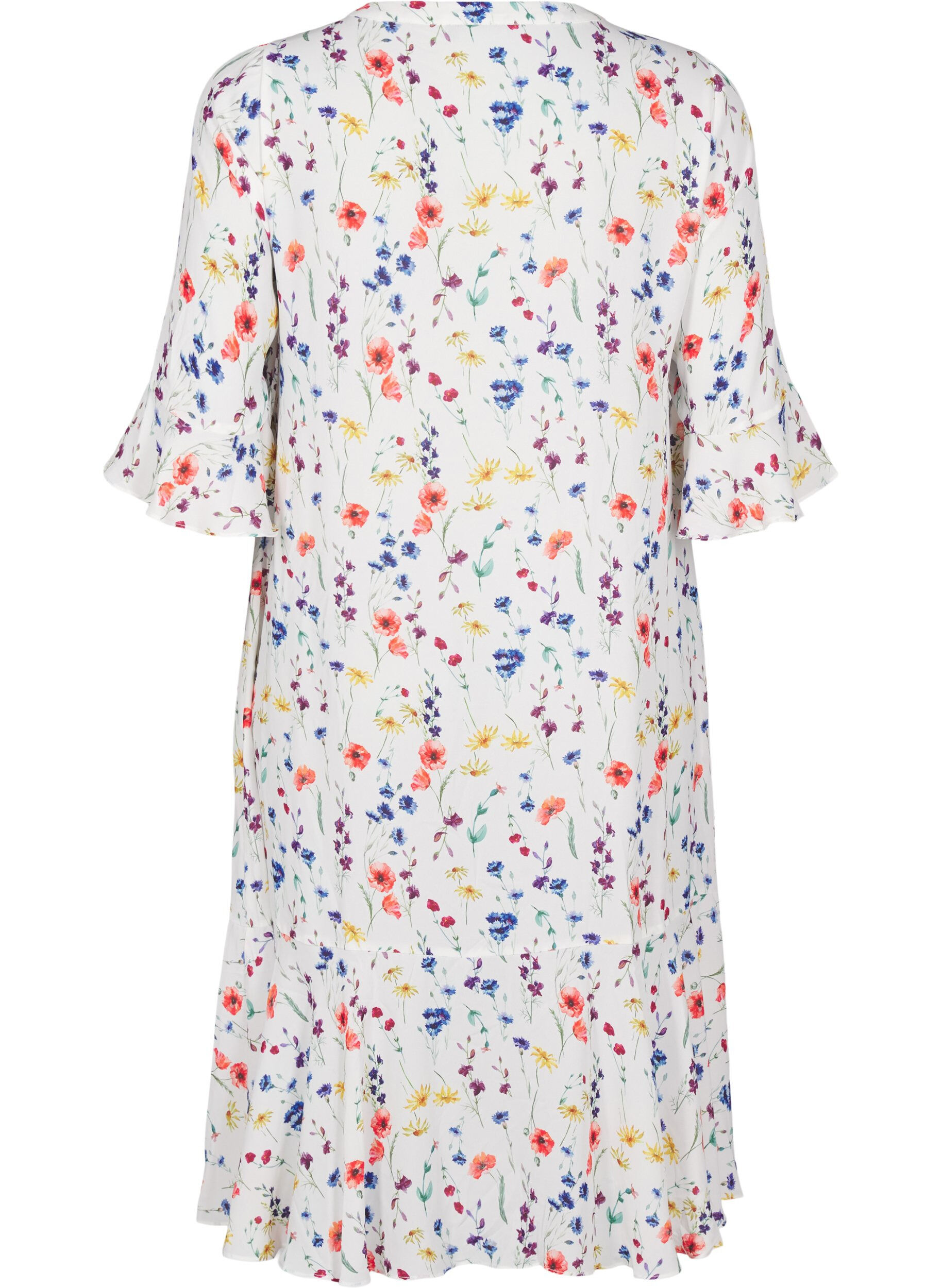 Zizzi Robe midi florale &agrave; manches 3/4, Bleu, Packshot image number 1