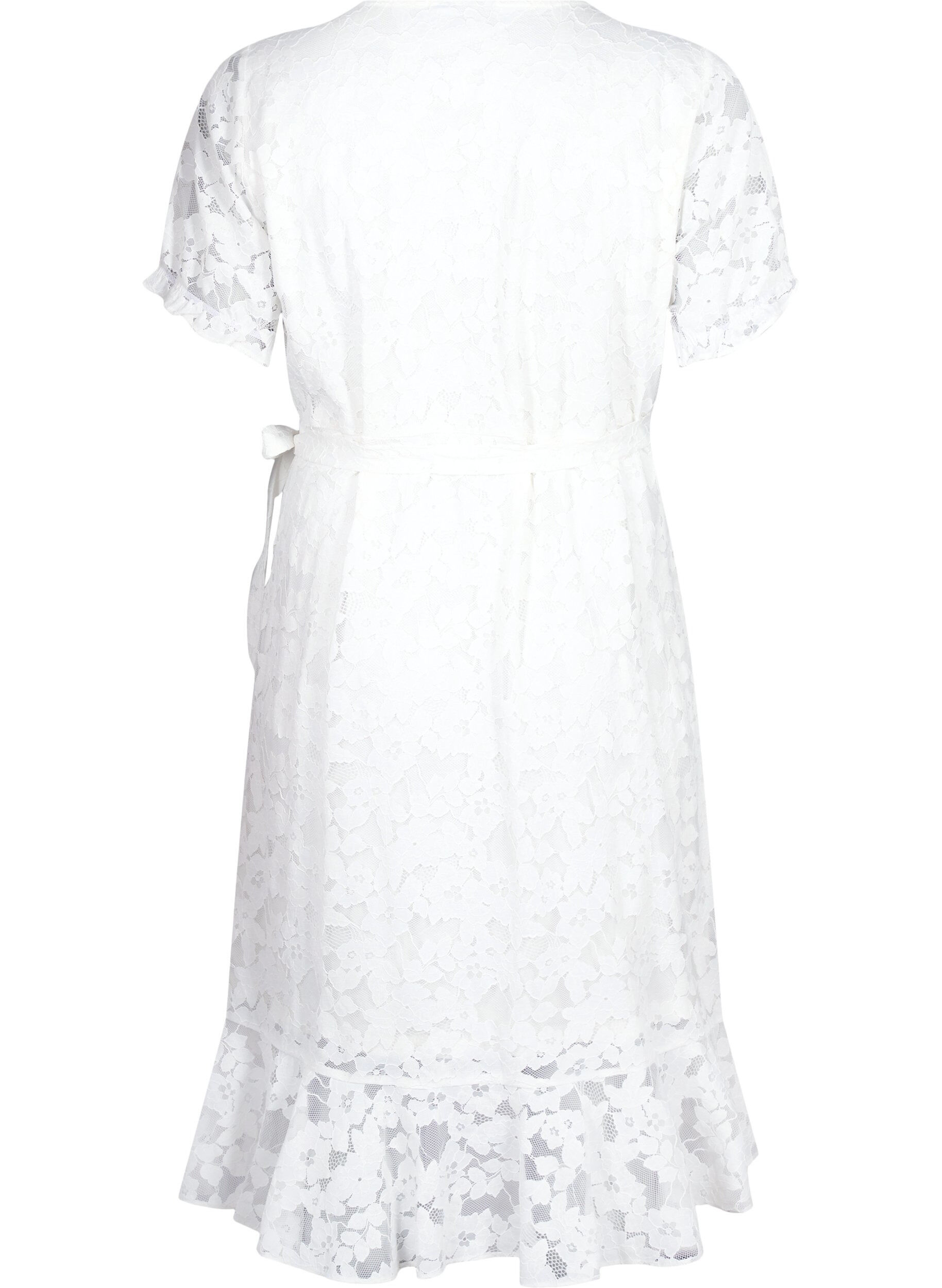 Zizzi Robe cache-c&oelig;ur avec dentelle et manches courtes, Bright White, Packshot image number 1