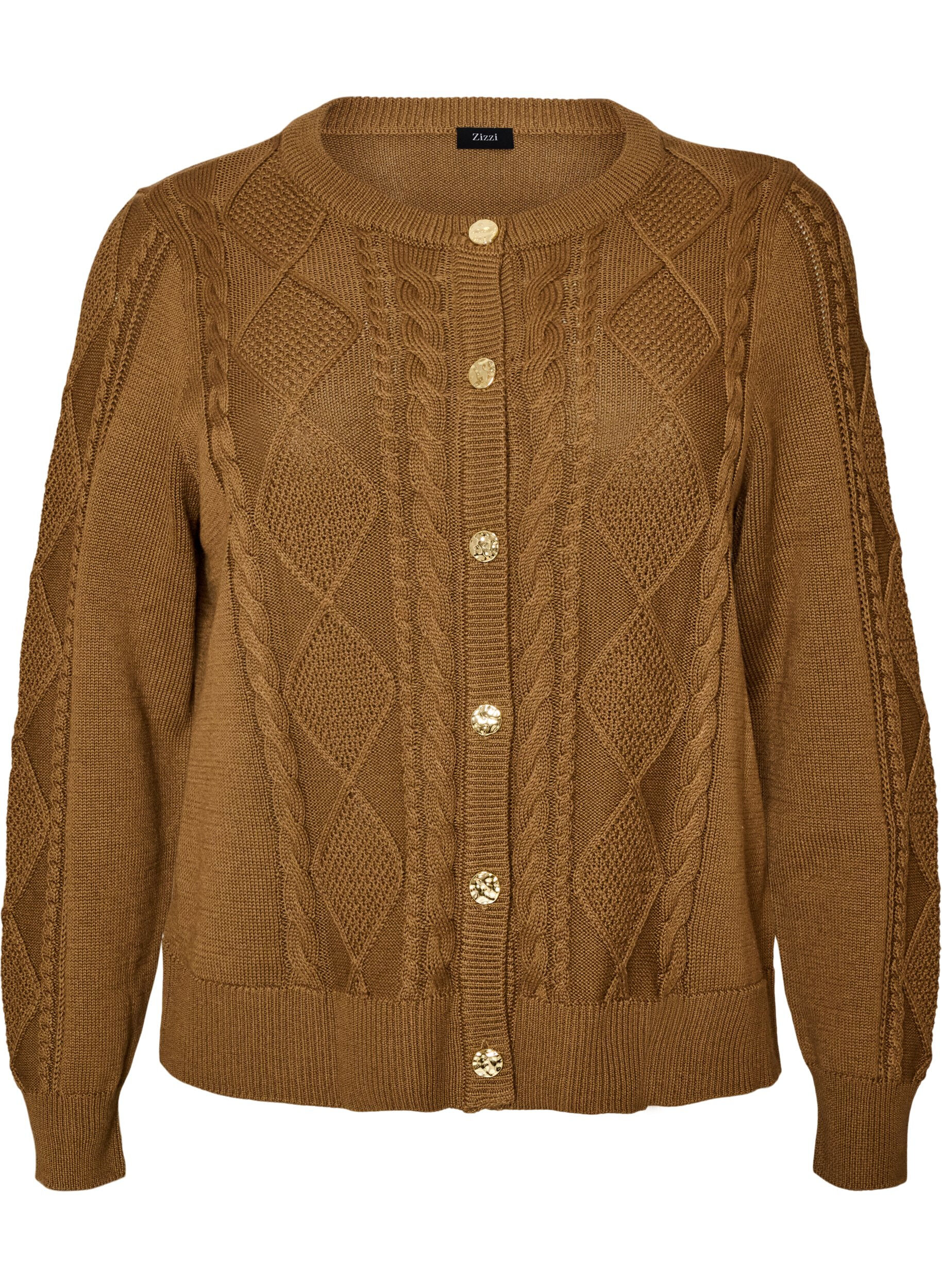Cardigan en maille torsad&eacute;e avec boutons d&eacute;coratifs