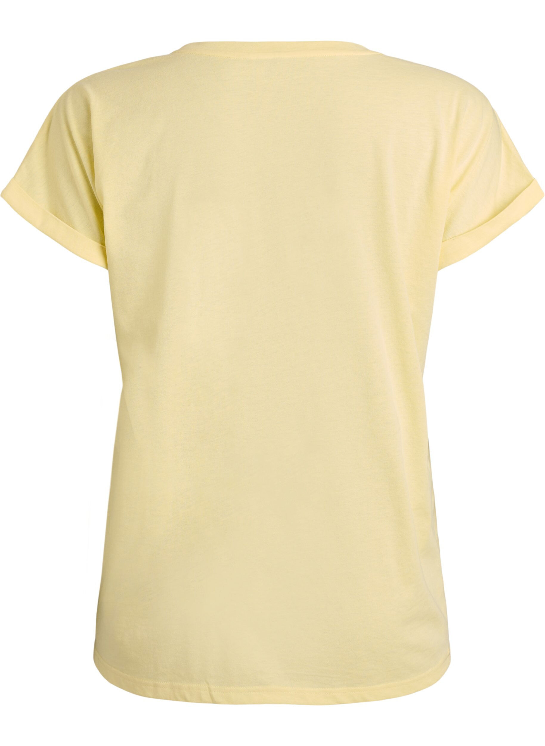 Zizzi T-shirt &agrave; manches courtes en coton m&eacute;lang&eacute;, Jaune clair, Packshot image number 1