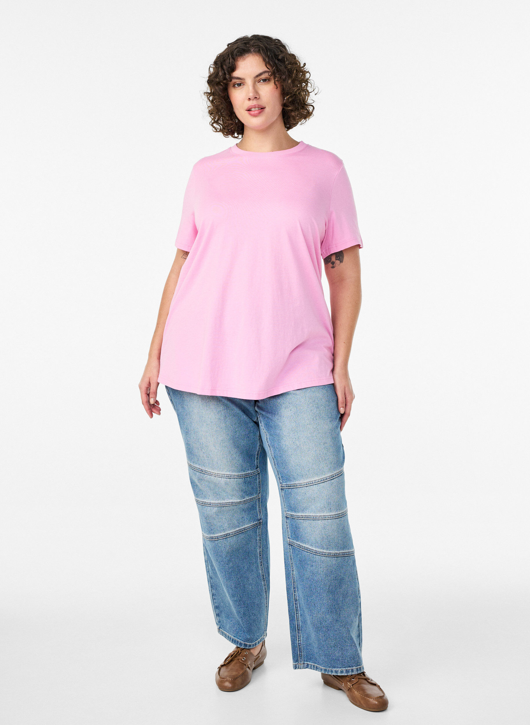 ZizziT-shirt basique en coton &agrave; col rond, Rose, Model image number 1