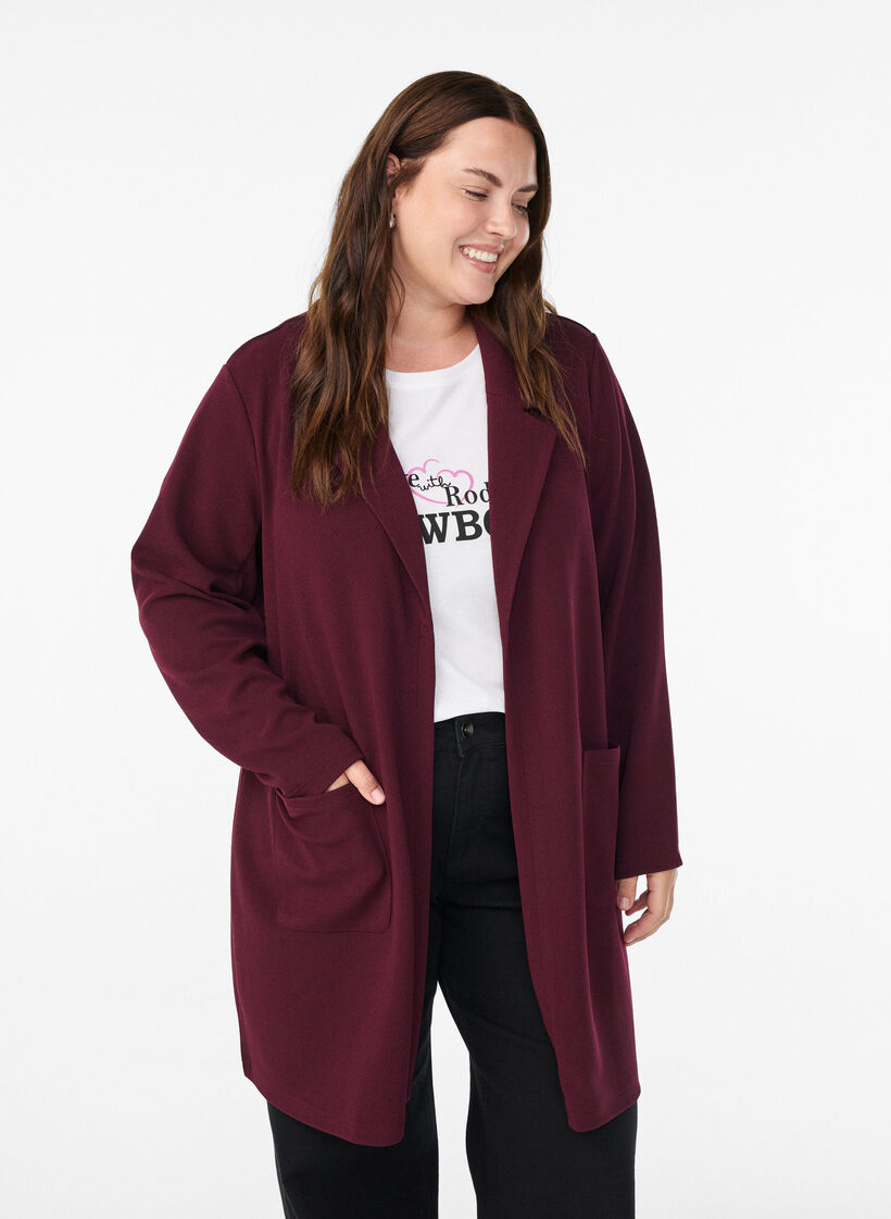 Blazer long avec des poches, Bordeaux, Model image number 0