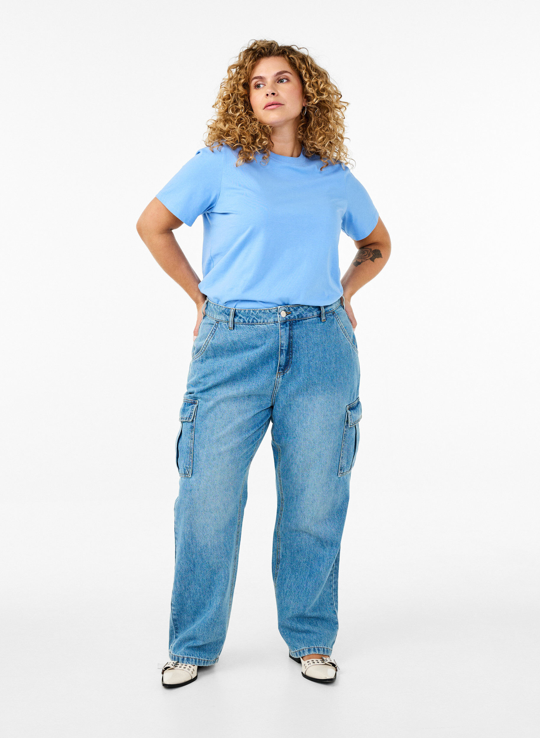 ZizziT-shirt basique en coton &agrave; col rond, Bleu Clair, Model image number 1
