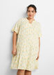 Robe courte &eacute;vas&eacute;e en mousseline de coton, Jaune clair, Model image number 3