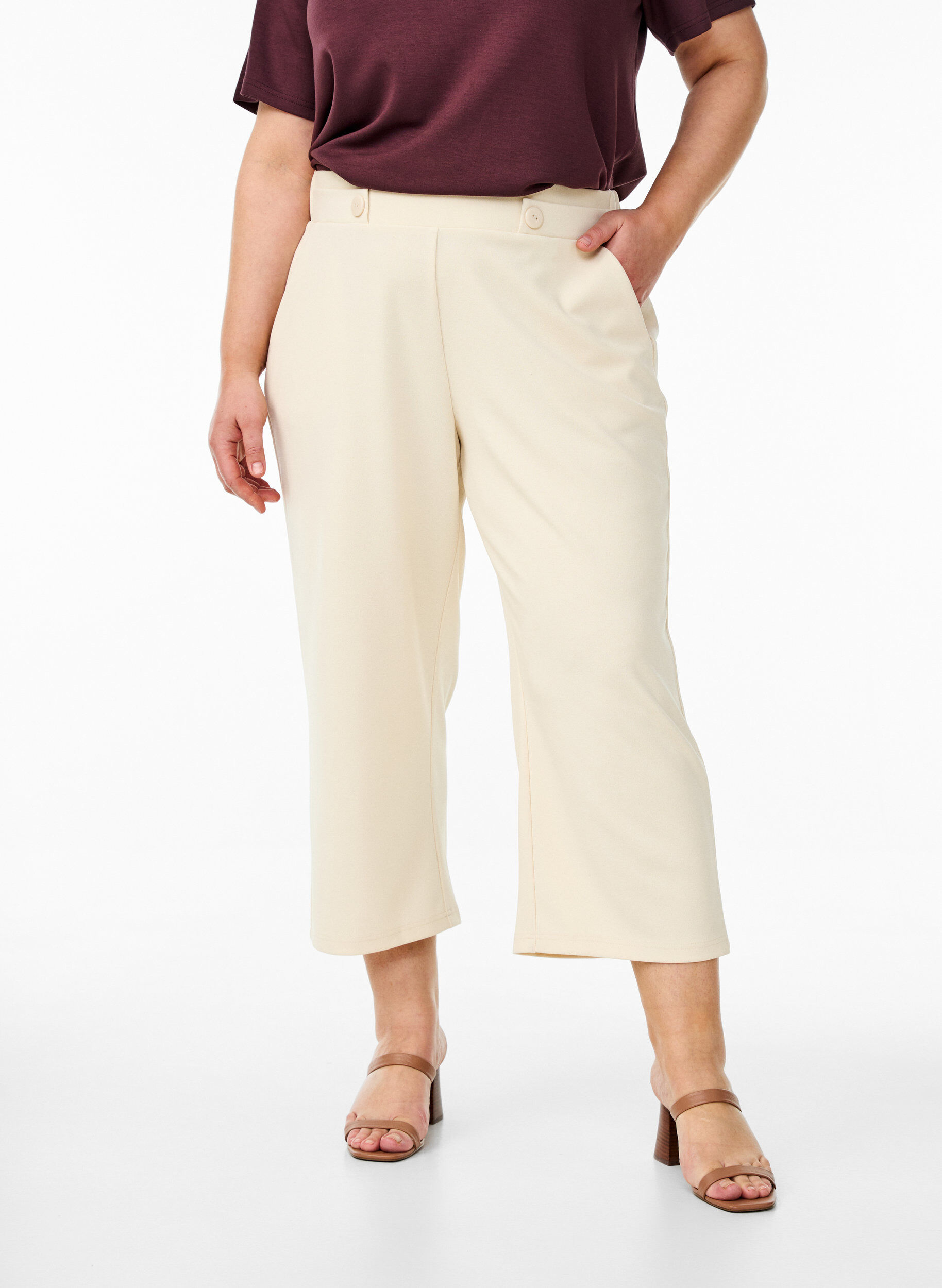 Zizzi Pantalon 7/8 &agrave; coupe ample, Beige, Model image number 2