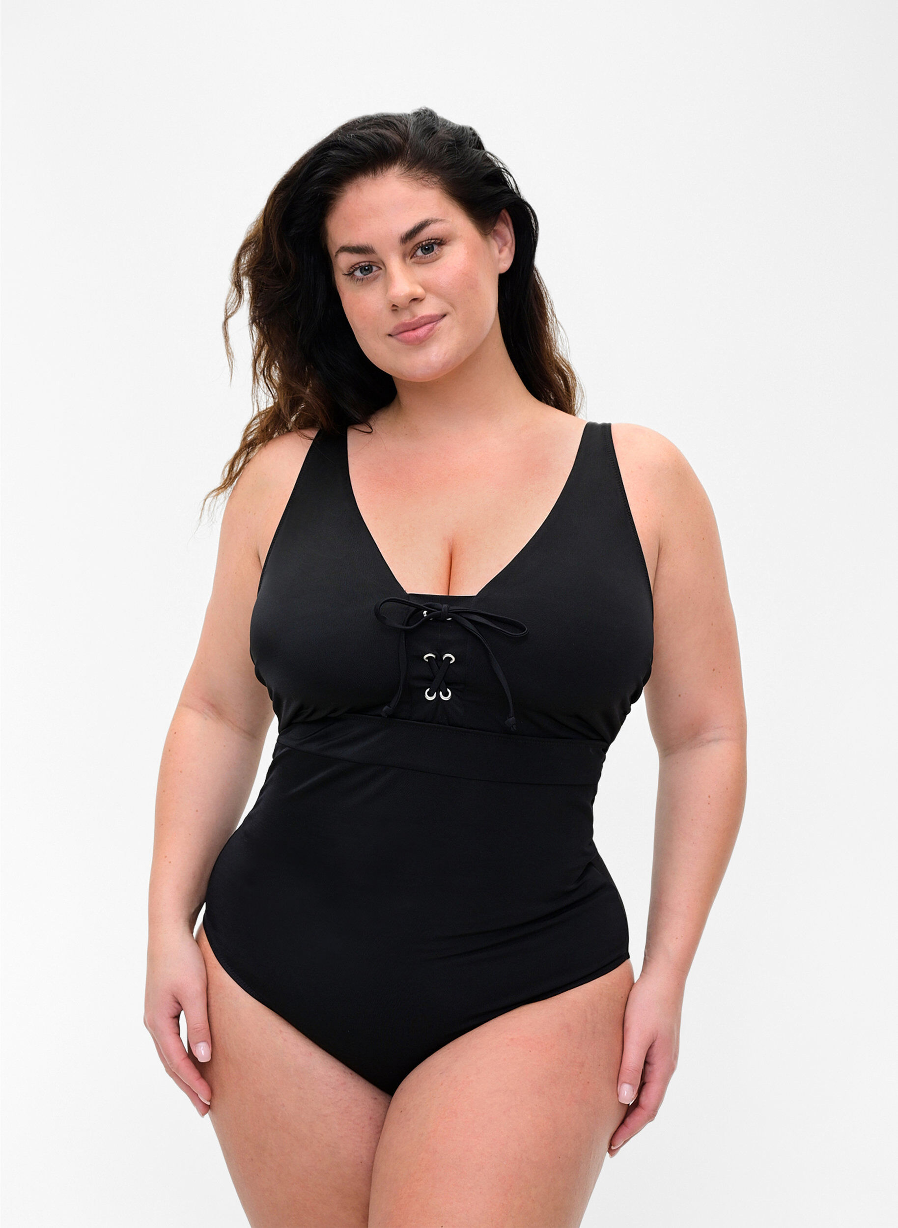Zizzi Maillot de bain avec d&eacute;tail en cordon, Black, Model image number 0