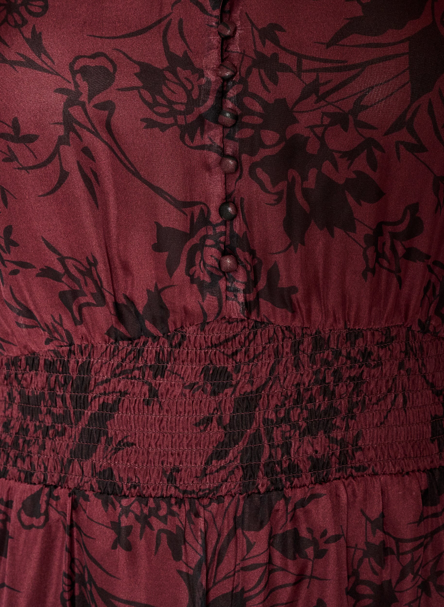 ZizziRobe maxi avec imprim&eacute; floral et smocks, Bordeaux fonc&eacute;, Packshot image number 2