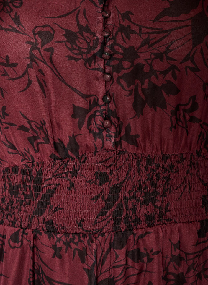 Robe maxi avec imprim&eacute; floral et smocks, Bordeaux fonc&eacute;, Packshot image number 2