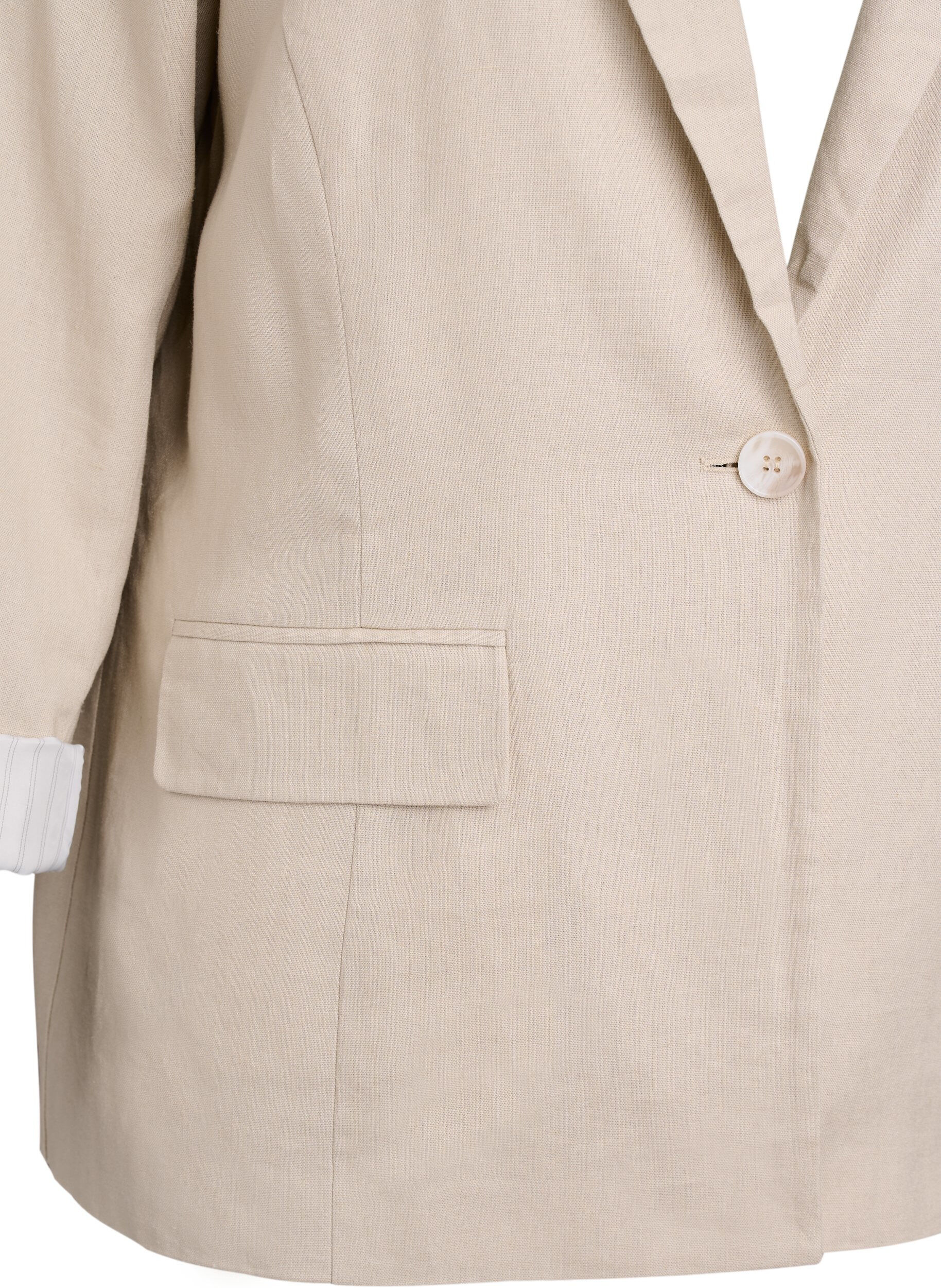 Zizzi Blazer en lin et viscose avec revers et poches, Beige, Packshot image number 2