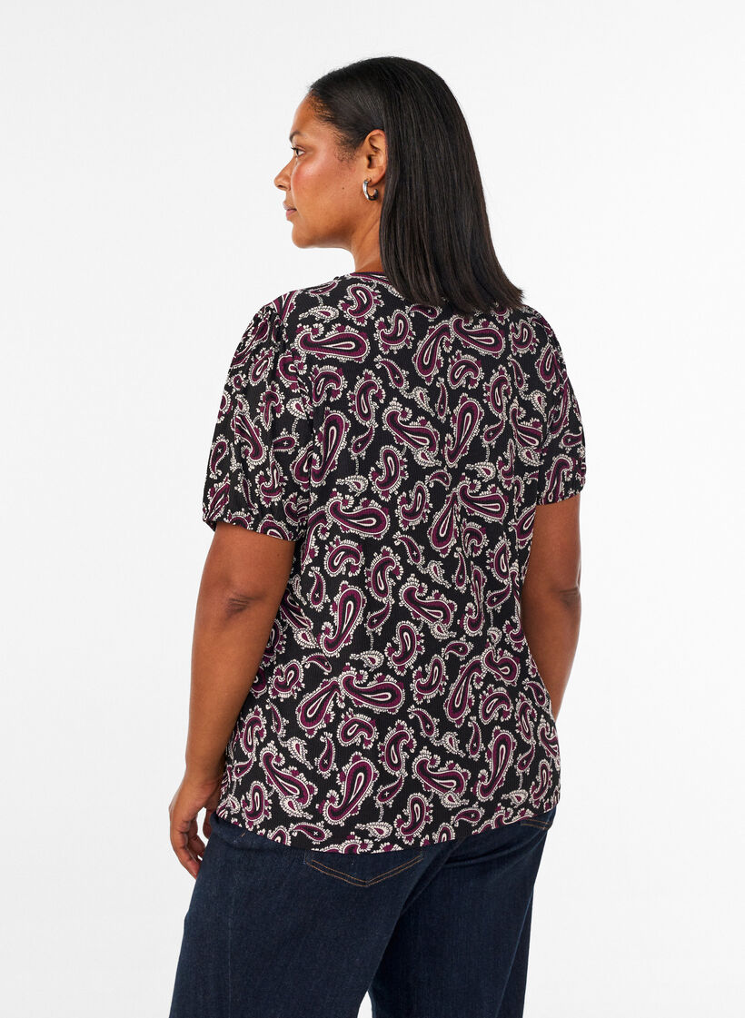 Blouse imprim&eacute; cachemire &agrave; manches longues, Bordeaux fonc&eacute;, Model image number 2