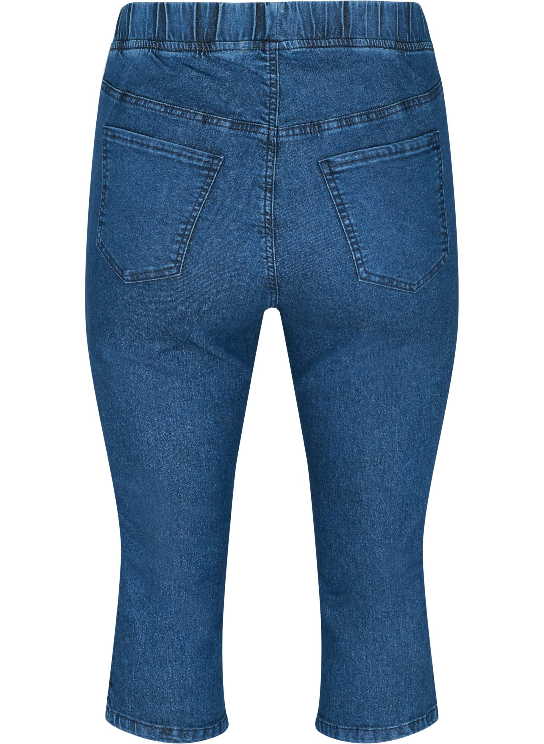 Zizzi Pantacourt en coton m&eacute;lang&eacute;, Dark blue denim, Packshot image number 1