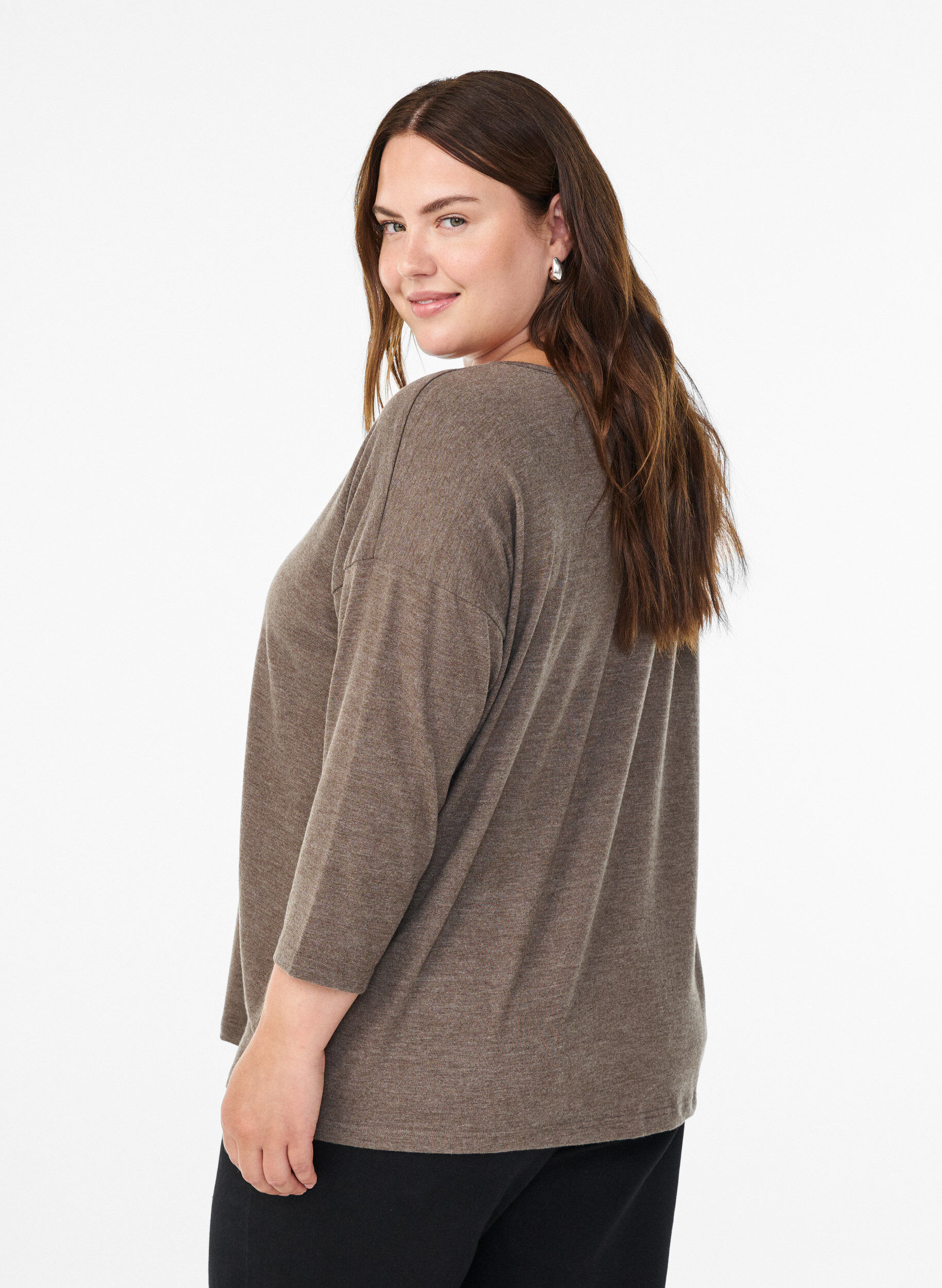 Zizzi FLASH &ndash; Blouse en jersey avec manches 3/4, Marron, Model image number 2