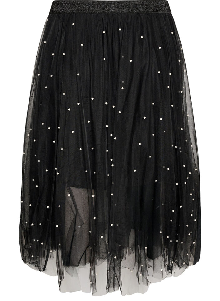 Jupe midi en tulle avec perles, Noir, Packshot image number 1