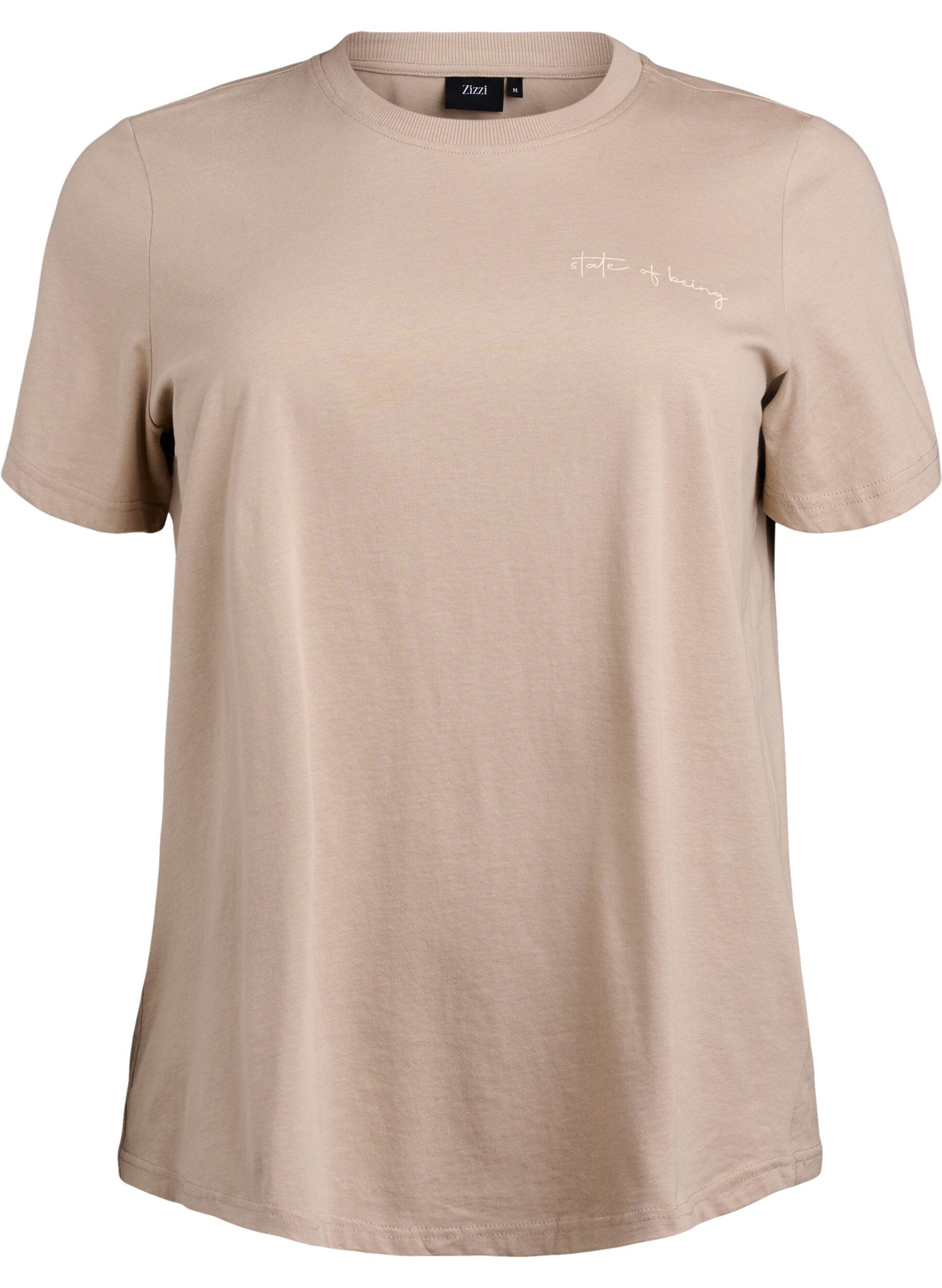 ZizziT-shirt avec imprim&eacute; de texte et col rond, Marron, Packshot image number 0
