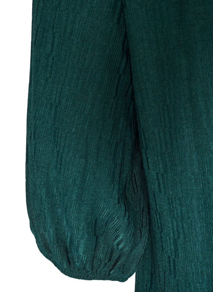 Robe &agrave; effet ballon et texture structur&eacute;e, Vert fonc&eacute;, Packshot image number 3