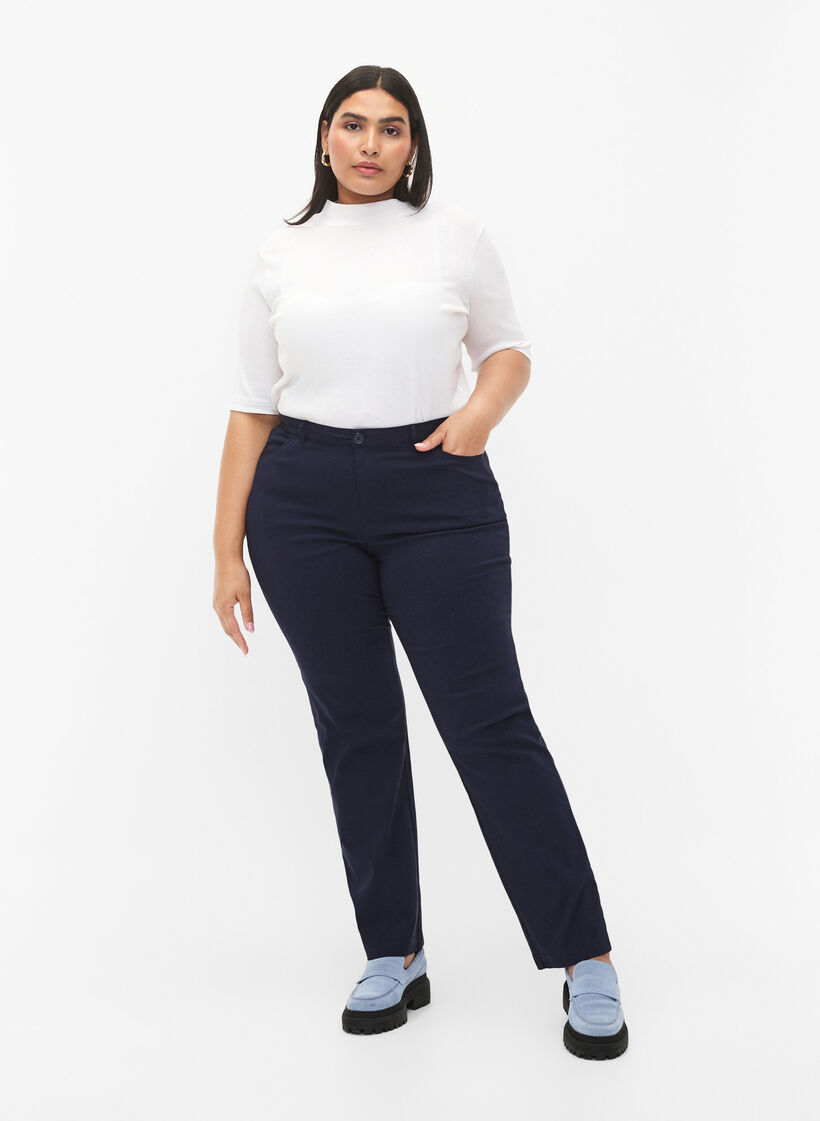 Pantalon classique en m&eacute;lange de viscose, Bleu, Model image number 0