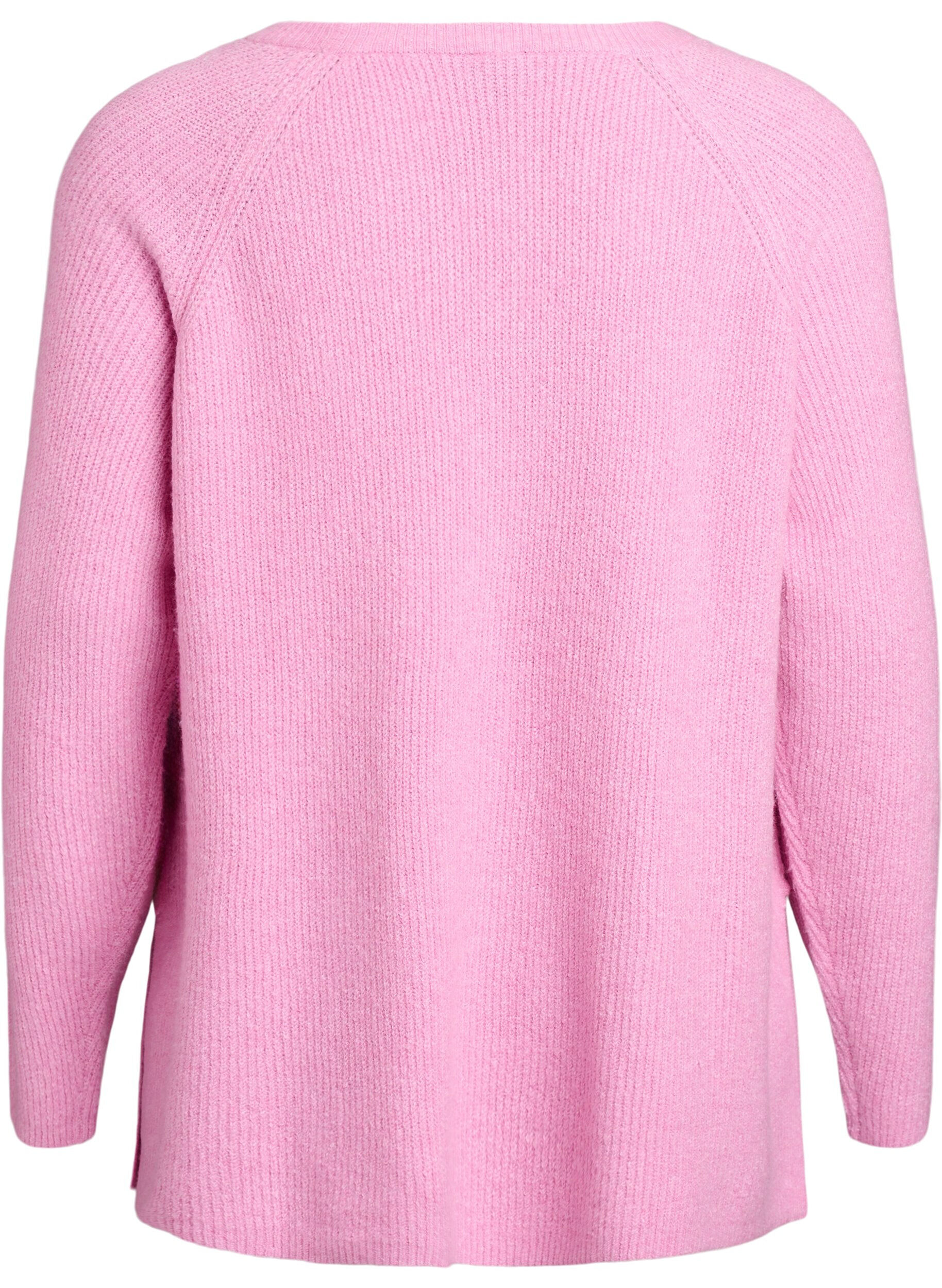 ZizziPull en maille &agrave; motif diagonal et manches raglan, Rose, Packshot image number 1