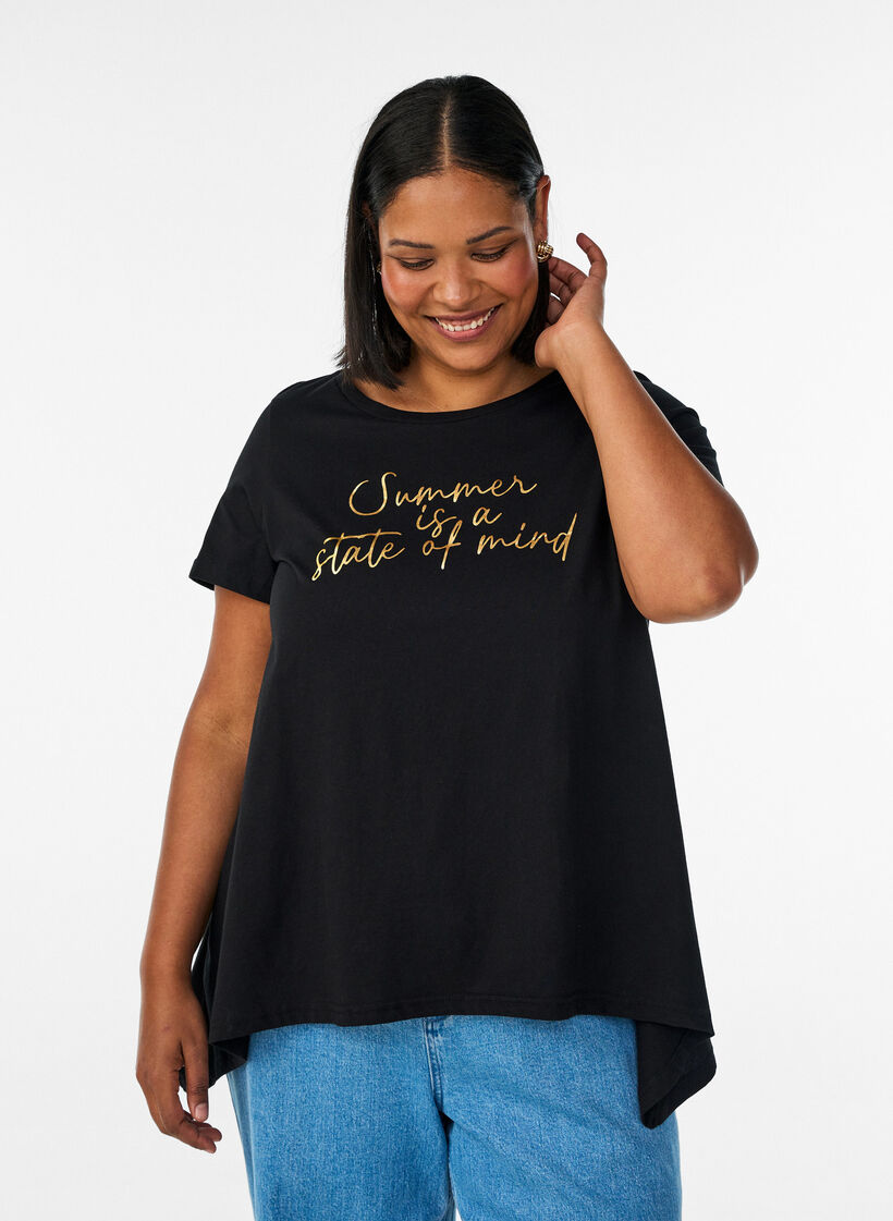 T-shirt &agrave; col rond et coupe &eacute;vas&eacute;e, Noir, Model image number 0