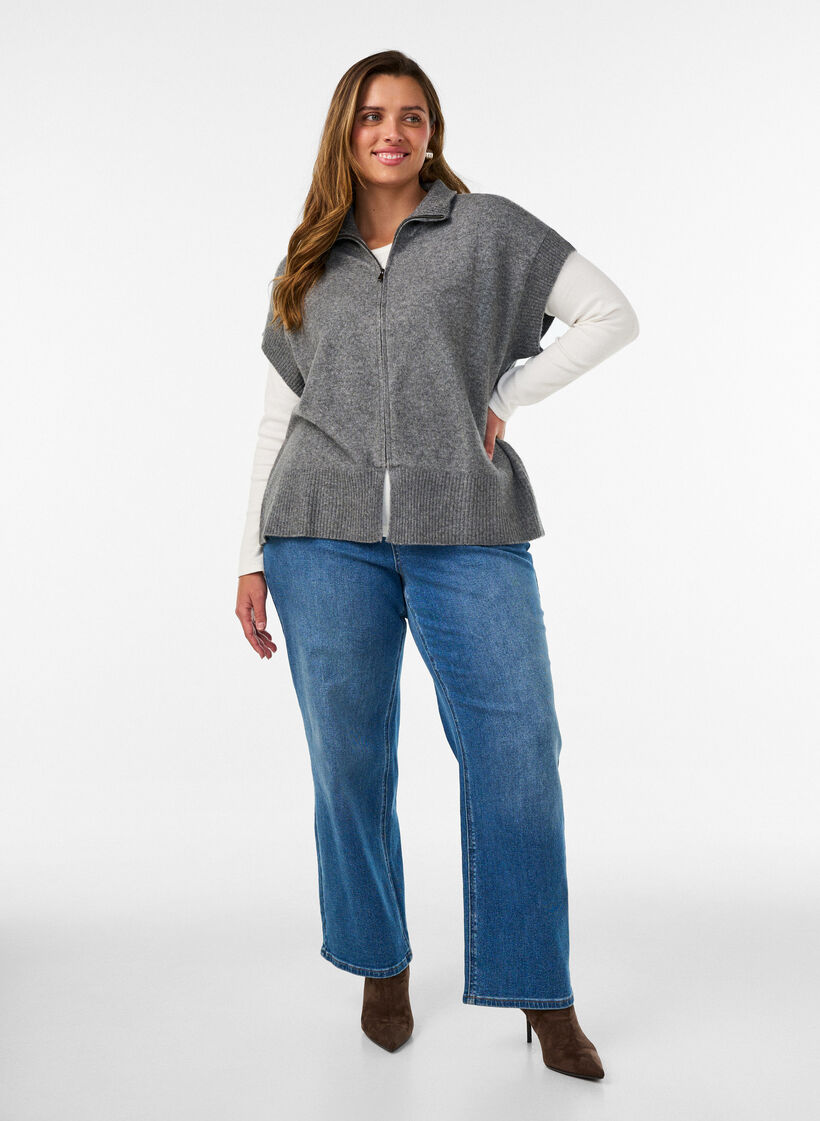 Gilet en maille &agrave; col montant et fermeture zipp&eacute;e, Gris, Model image number 1