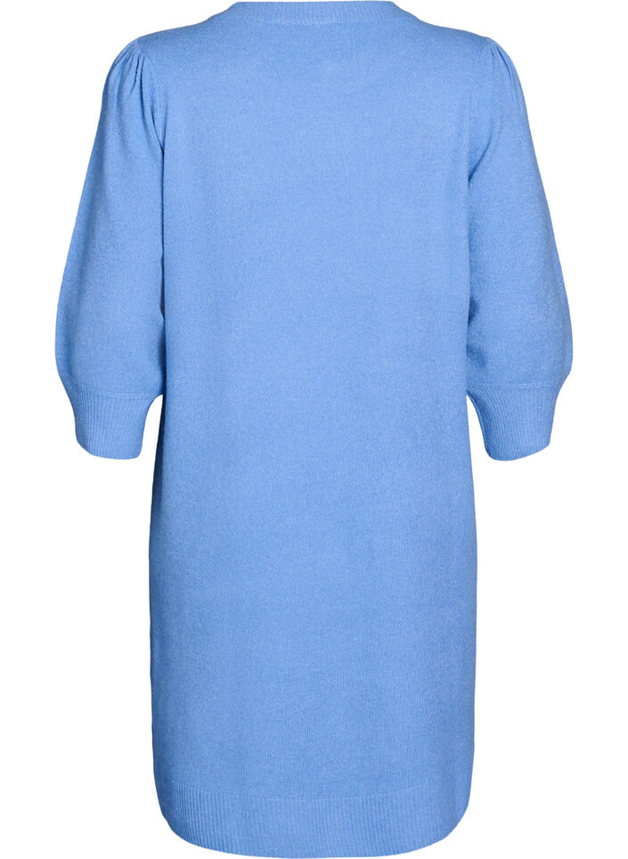 Robe tricotée avec manches 3/4 et col rond, D.R. Blue White Mel., Packshot image number 1