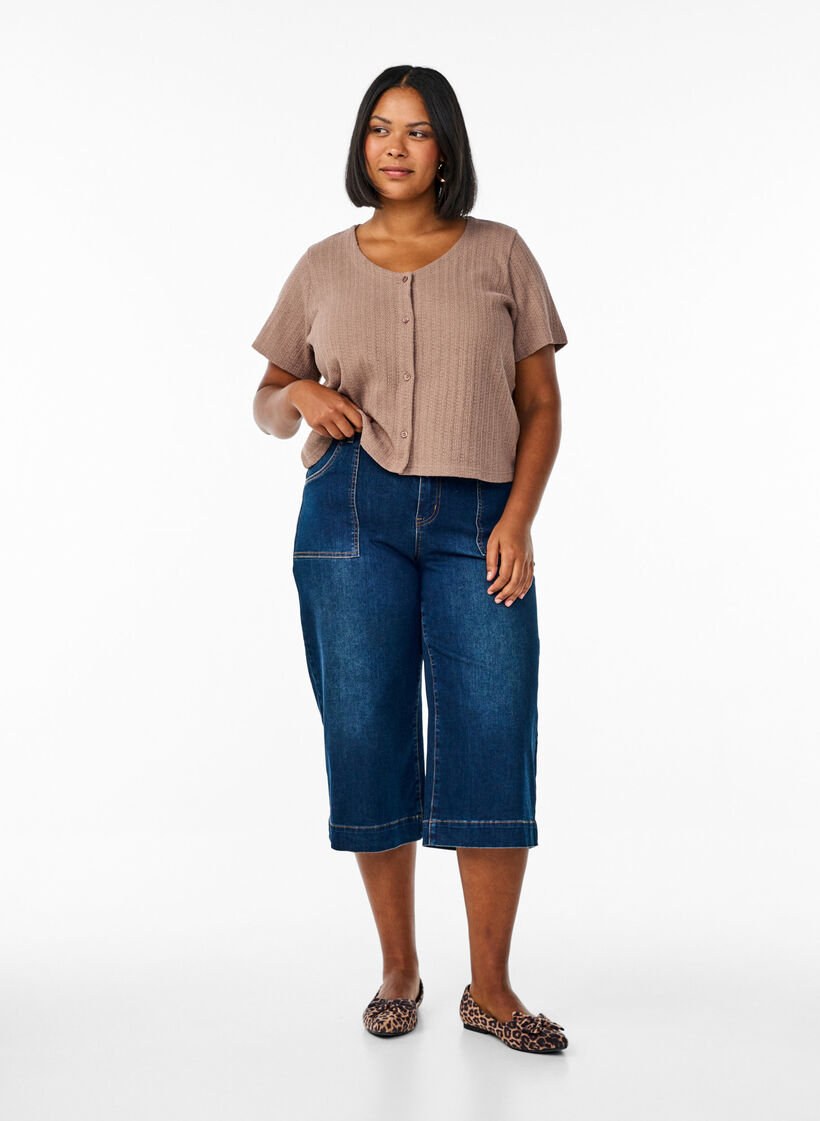 Pantacourts en denim à jambes larges, Bleu, Model image number 0